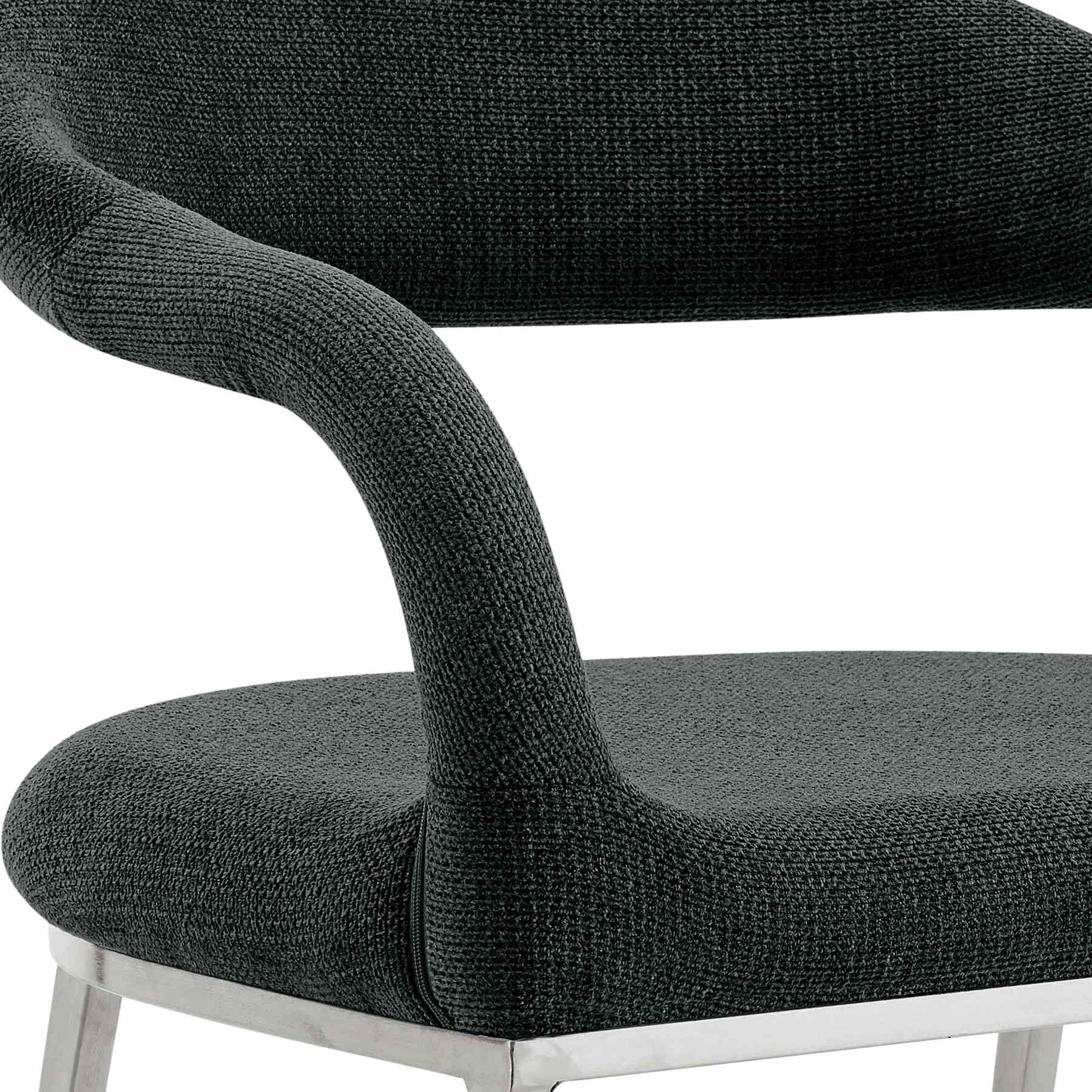 Morgan Upholstered Dining Chair with Brushed Stainless Steel and Charcoal Fabric - Set of 2 - Image 7