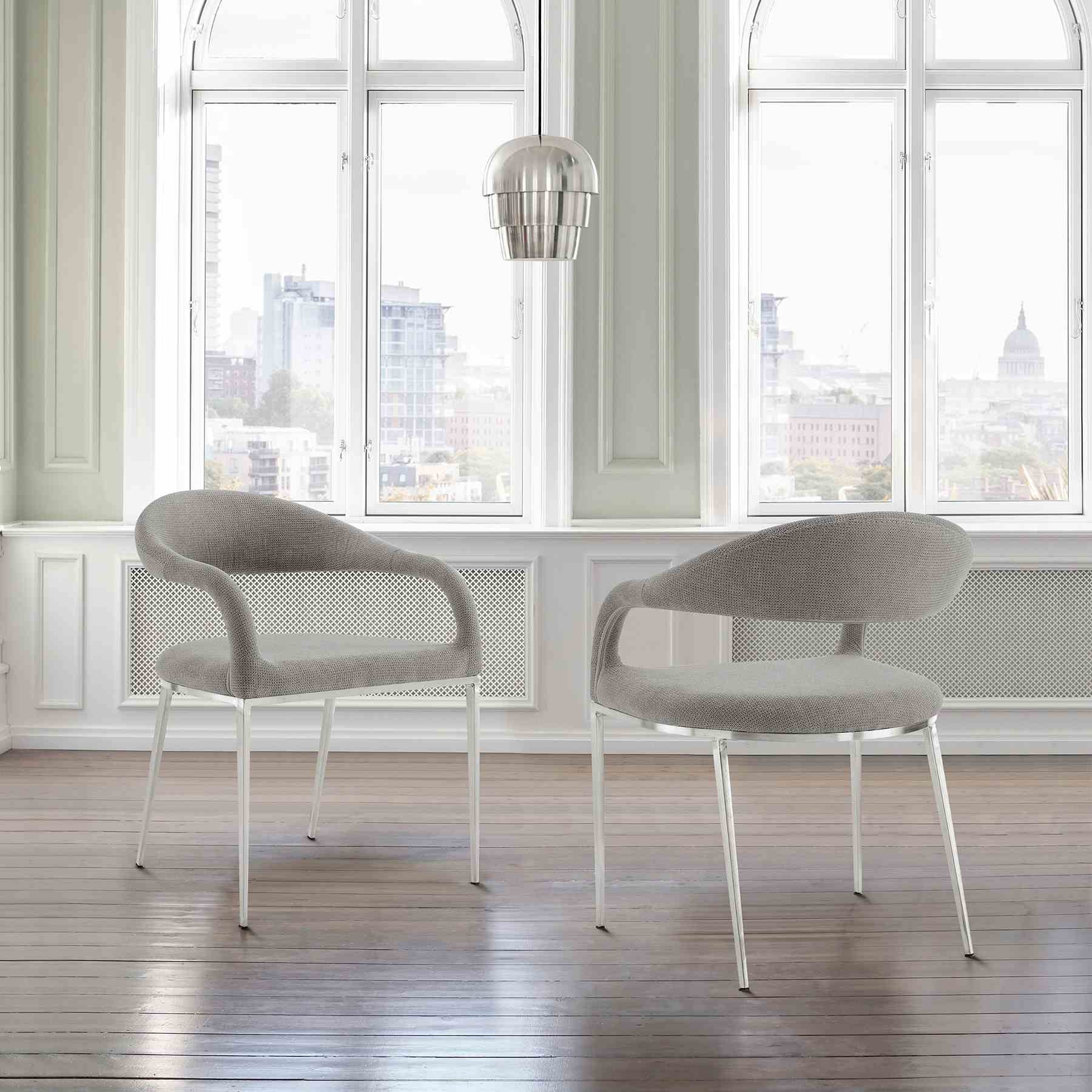 Morgan Upholstered Dining Chair with Brushed Stainless Steel and Light Gray Fabric - Set of 2 - Image 11