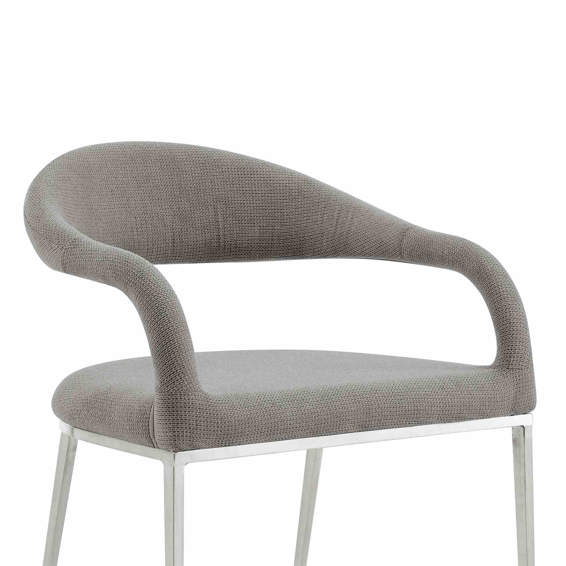 Morgan Upholstered Dining Chair with Brushed Stainless Steel and Light Gray Fabric - Set of 2 - Image 5