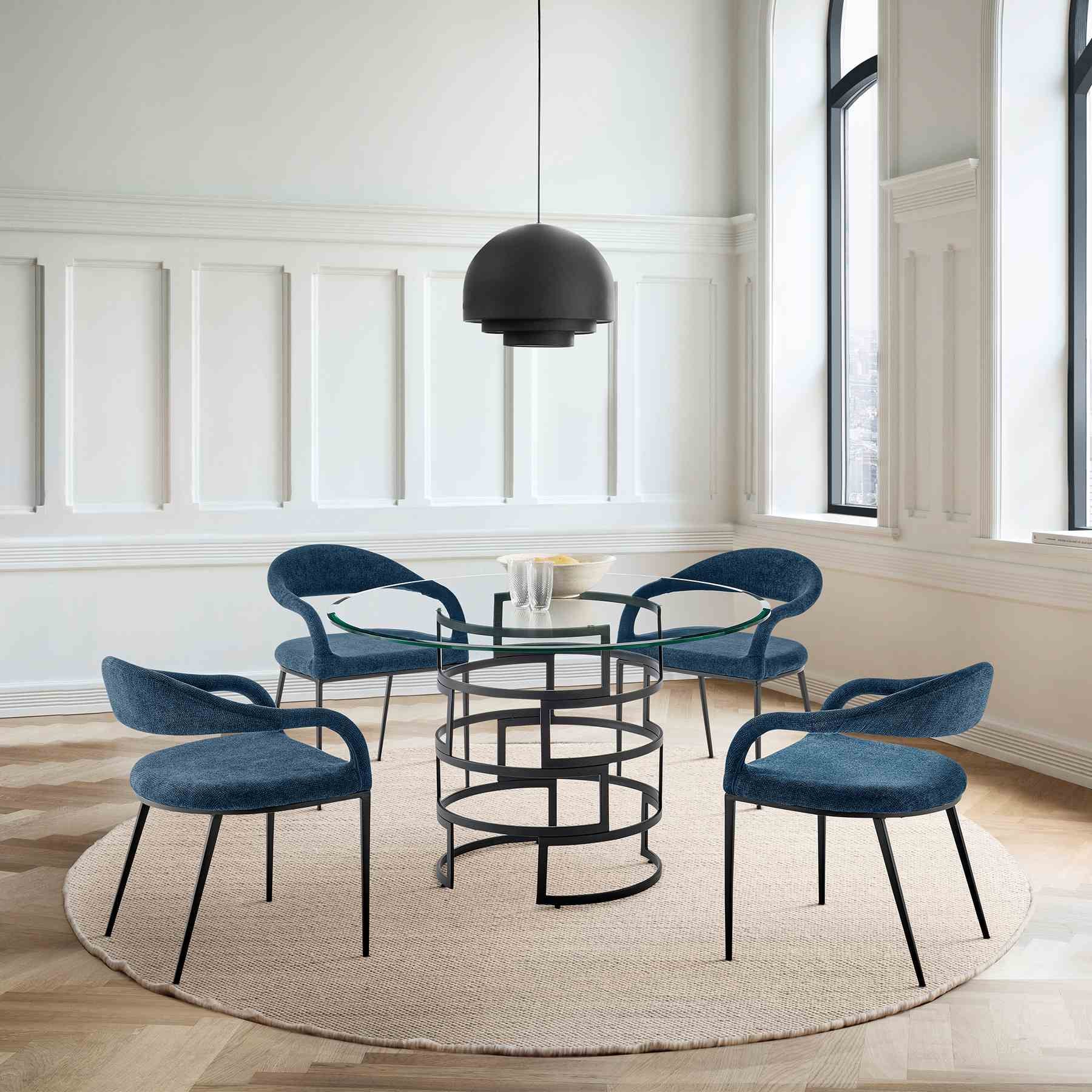 Morgan Upholstered Dining Chair with Matte Black Iron and Blue Fabric - Set of 2 - Image 12