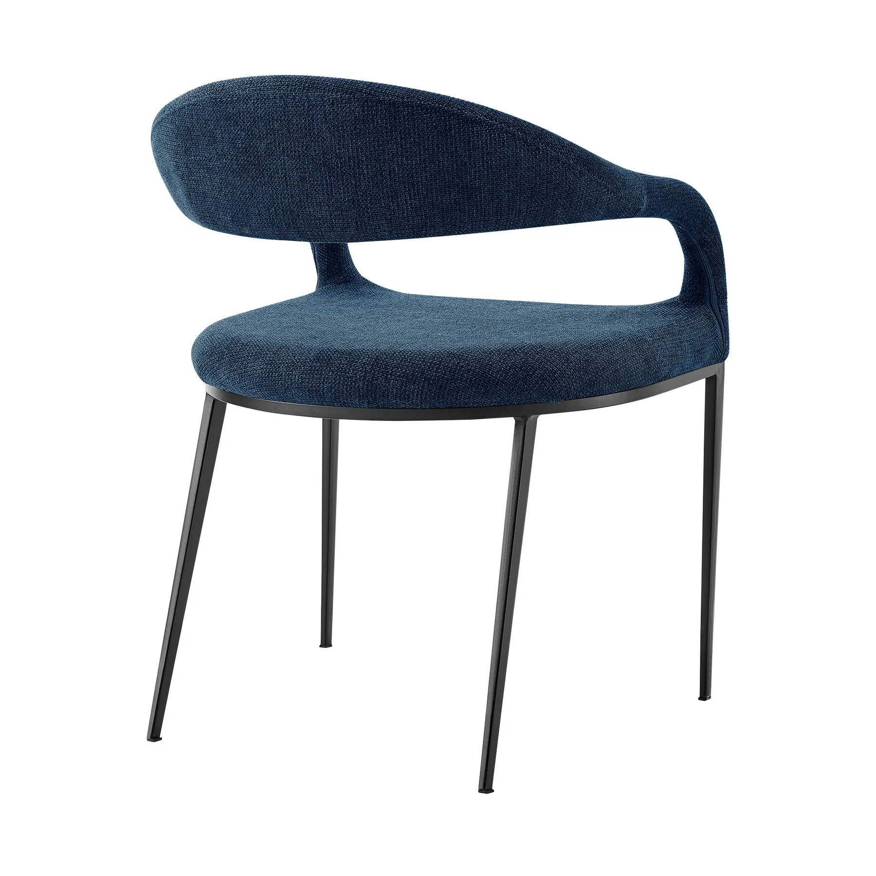 Morgan Upholstered Dining Chair with Matte Black Iron and Blue Fabric - Set of 2 - Image 4