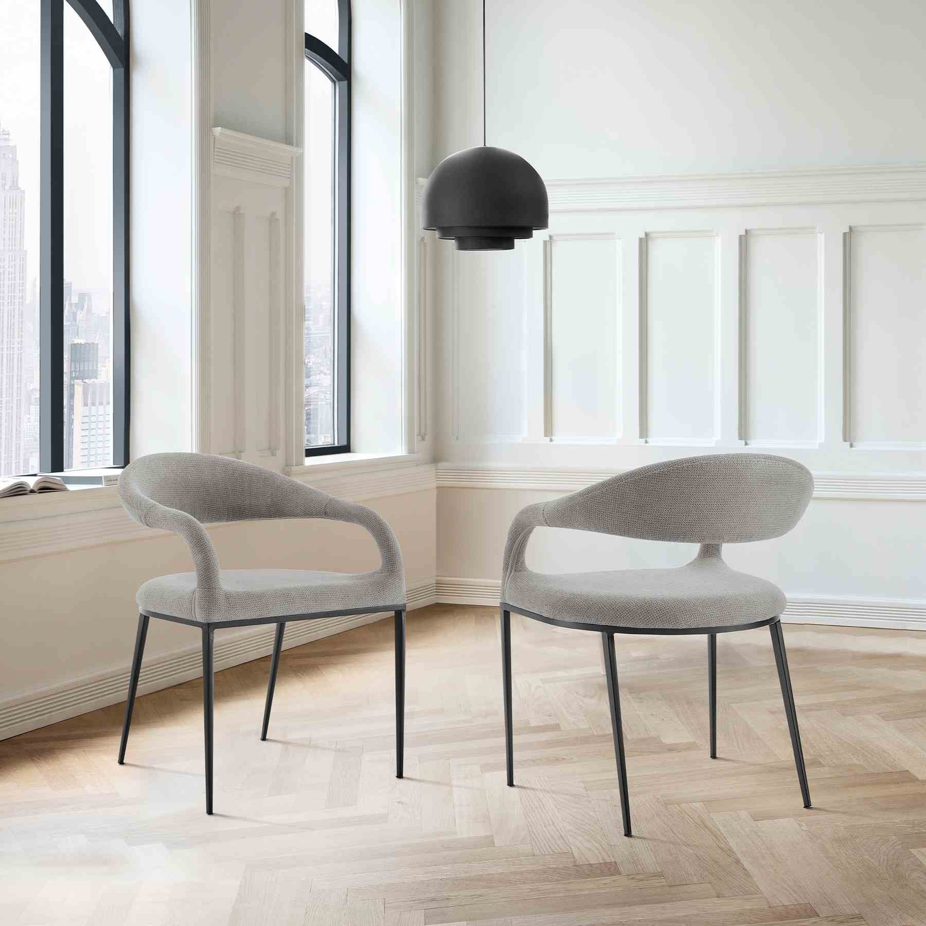 Morgan Upholstered Dining Chair with Matte Black Iron and Light Gray Fabric - Set of 2 - Image 11