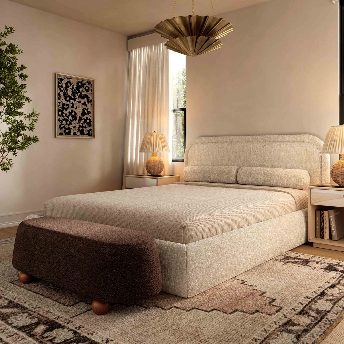 Murielle Taupe Textured Boucle Queen Bed - Image 2