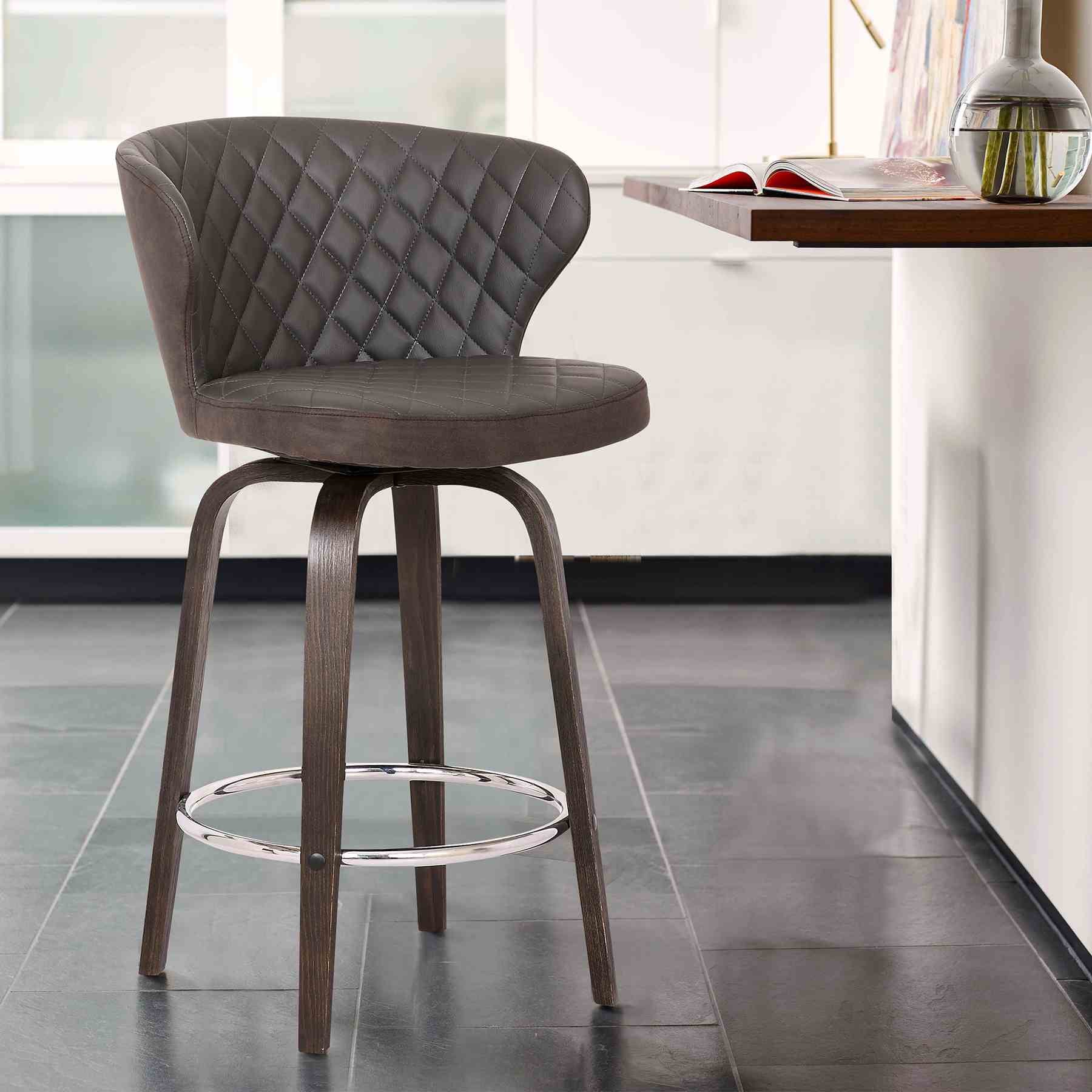 Mynette 26" Swivel Brown Faux Leather Bar Stool - Image 6