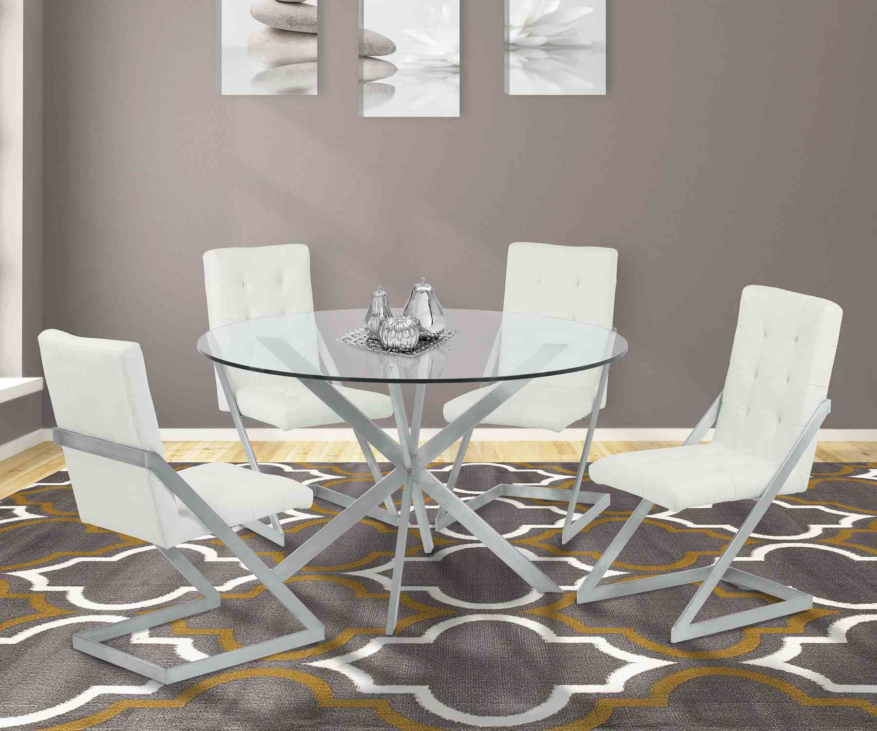 Mystere Round Dining Table in Brushed Stainless Steel with Clear Tempered Glass Top - Image 5