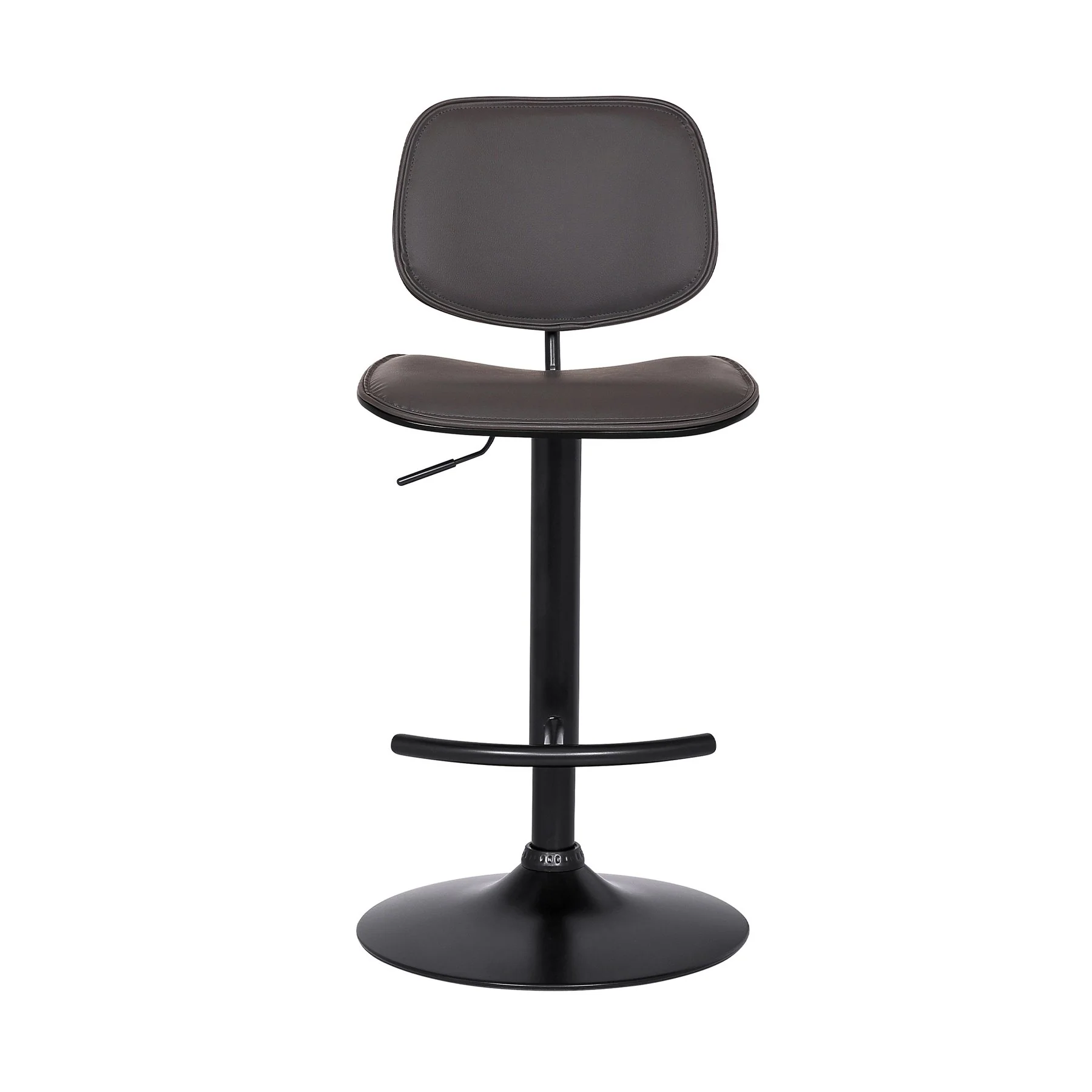 Nancy Adjustable Gray Faux Leather Swivel Barstool in Black Powder Coated Finish - Image 2