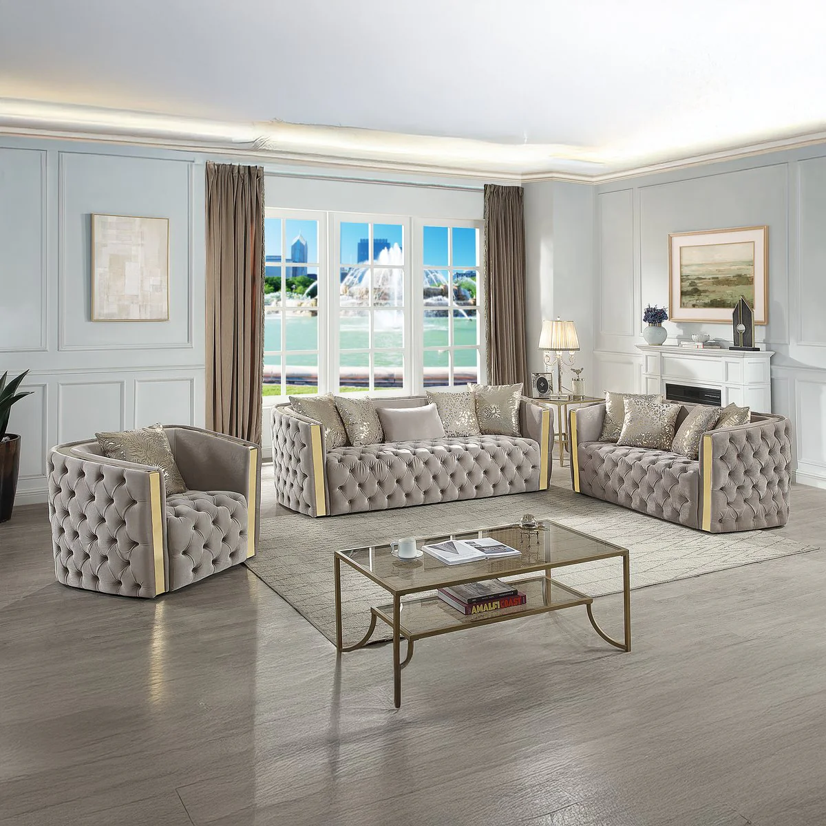 Naomi 3 Pc Living Room set Taupe - Image 16