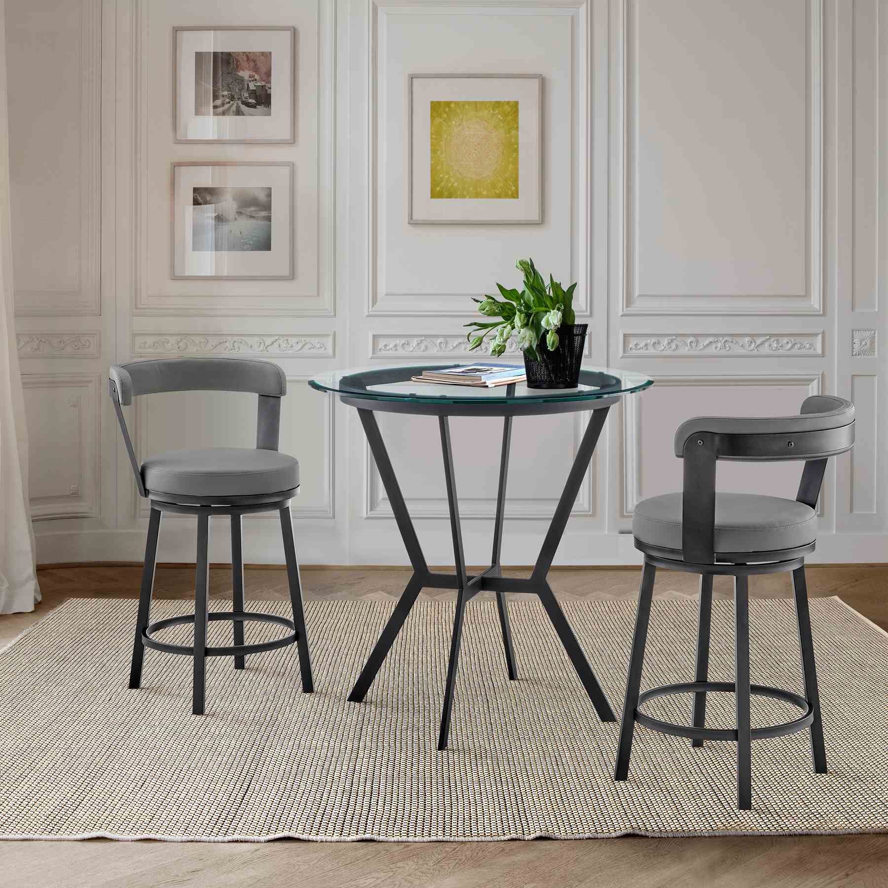 Naomi and Bryant 3-Piece Counter Height Dining Set in Black Metal and Gray Faux Leather - Image 9