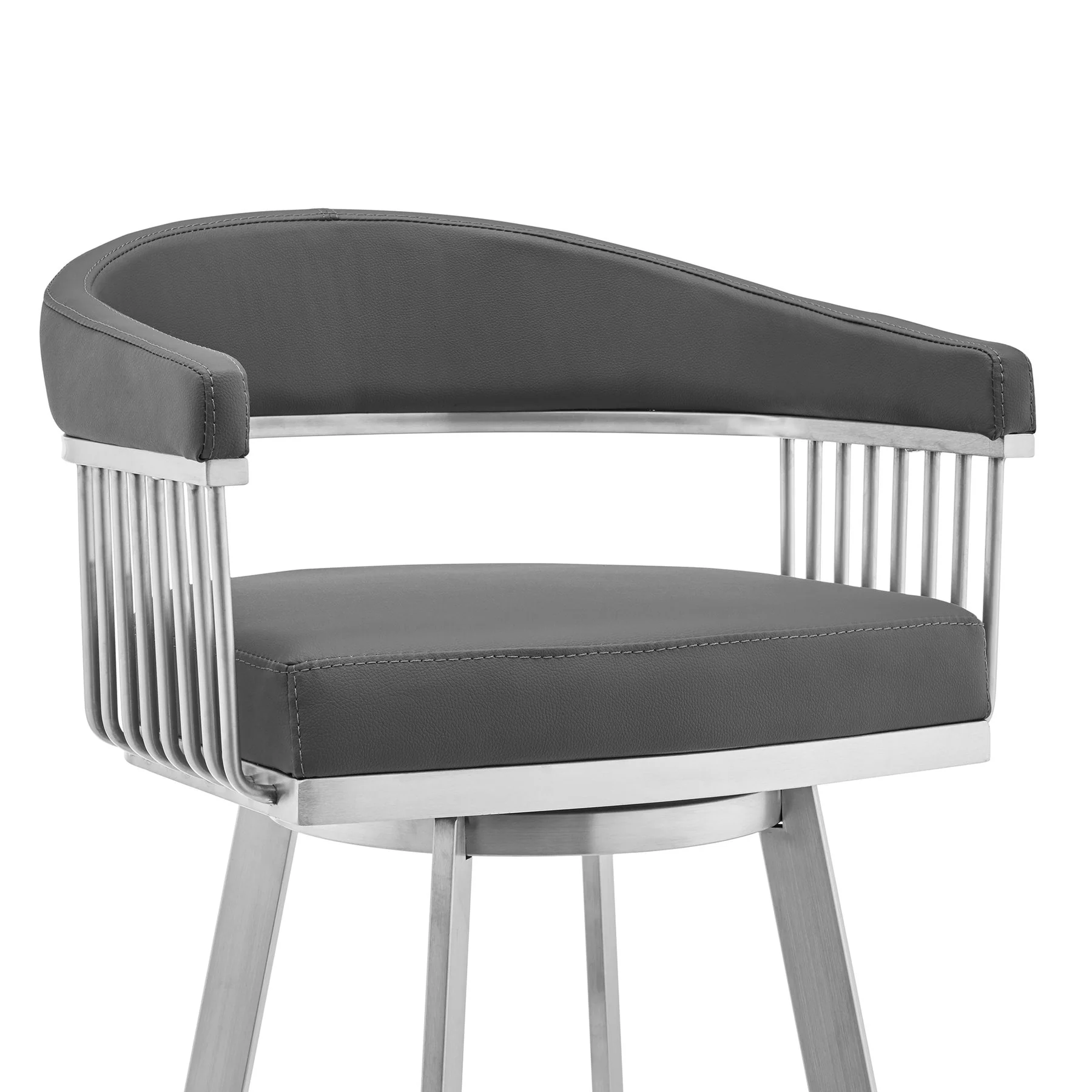 Naomi and Chelsea 3-Piece Counter Height Dining Set in Brushed Stainless Steel and Gray Faux Leather - Image 6