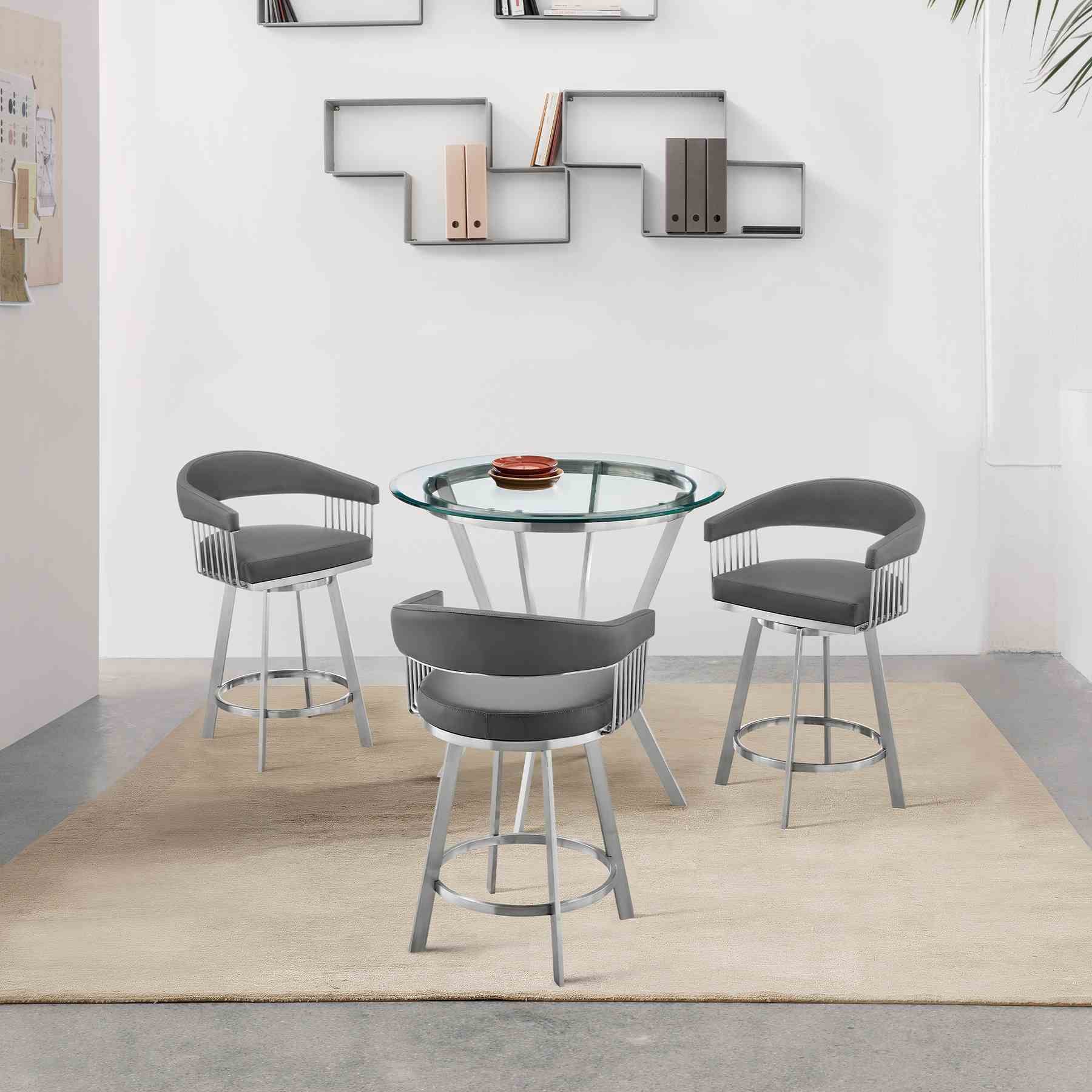 Naomi and Chelsea 4-Piece Counter Height Dining Set in Brushed Stainless Steel and Gray Faux Leather - Image 9