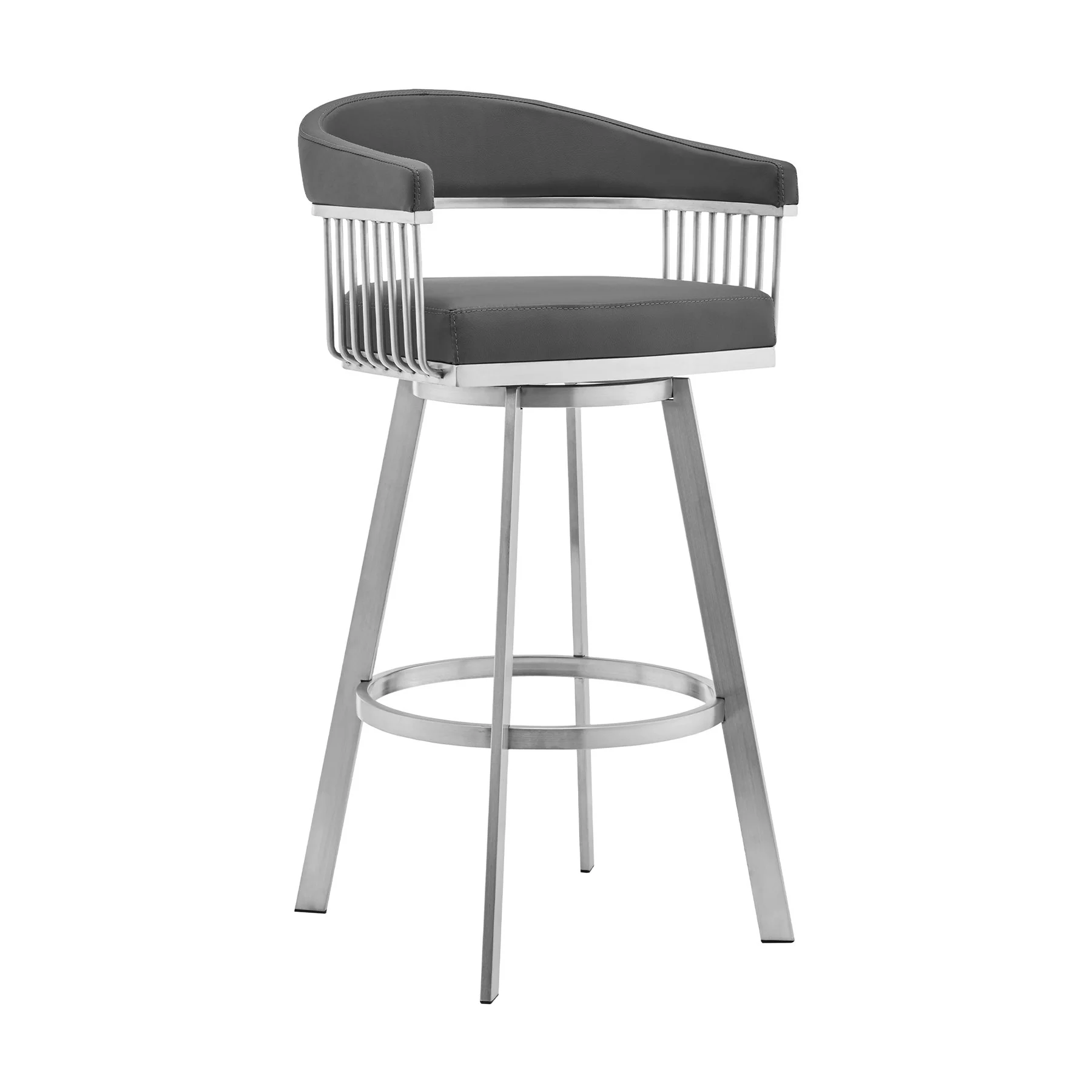 Naomi and Chelsea 5-Piece Counter Height Dining Set in Brushed Stainless Steel and Gray Faux Leather - Image 2