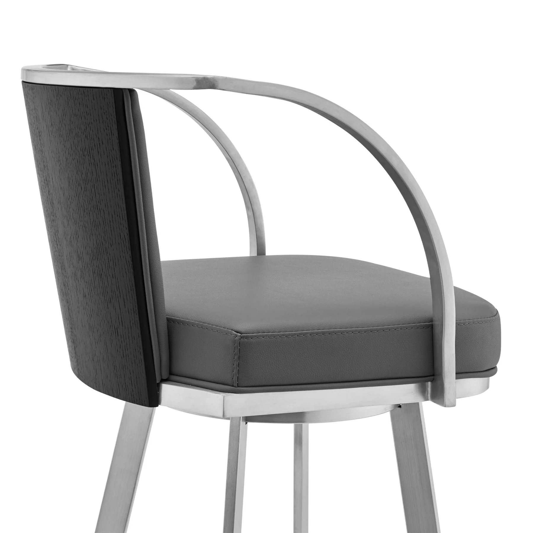 Naomi and Livingston 3-Piece Counter Height Dining Set in Brushed Stainless Steel and Gray Faux Leather - Image 6