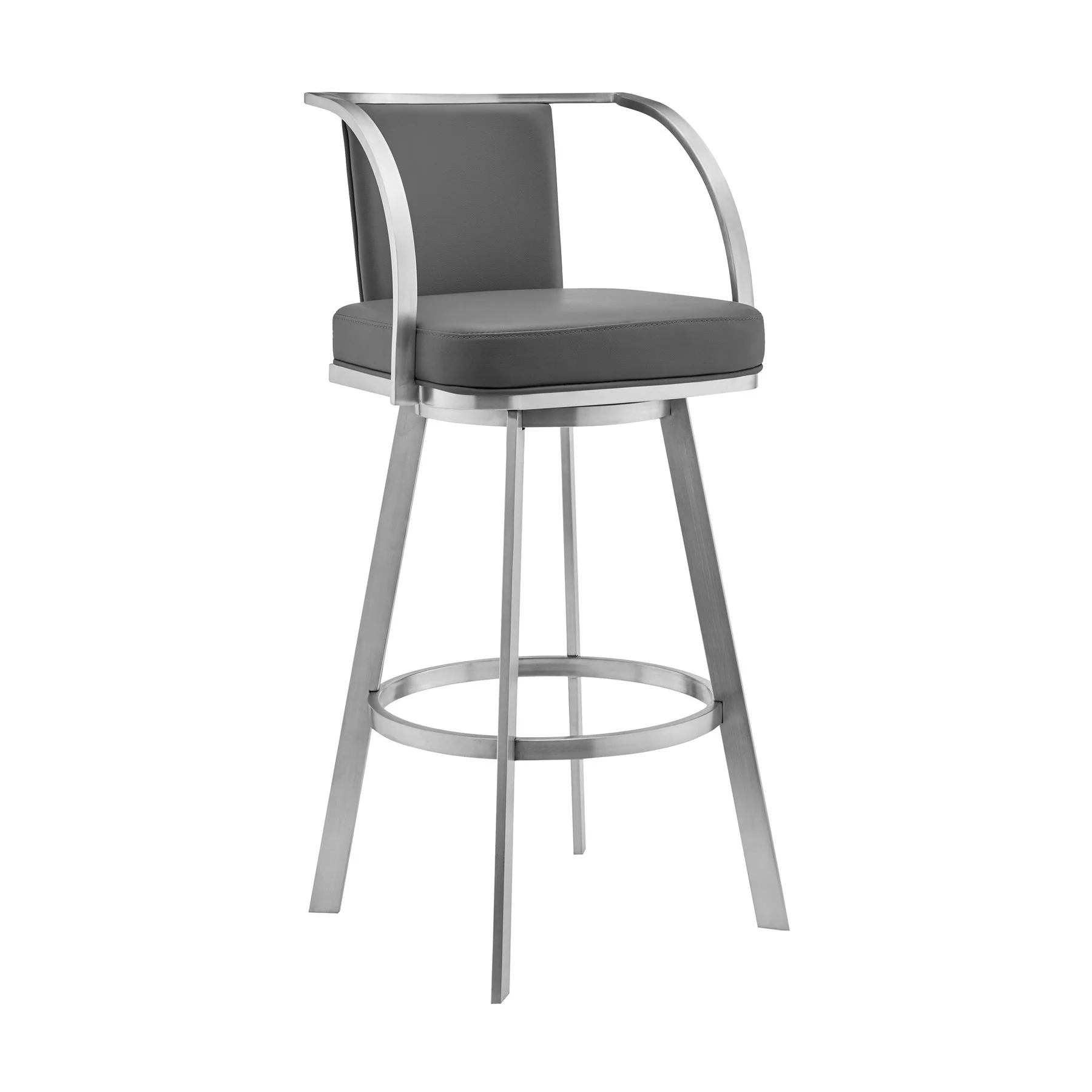 Naomi and Livingston 4-Piece Counter Height Dining Set in Brushed Stainless Steel and Gray Faux Leather - Image 2