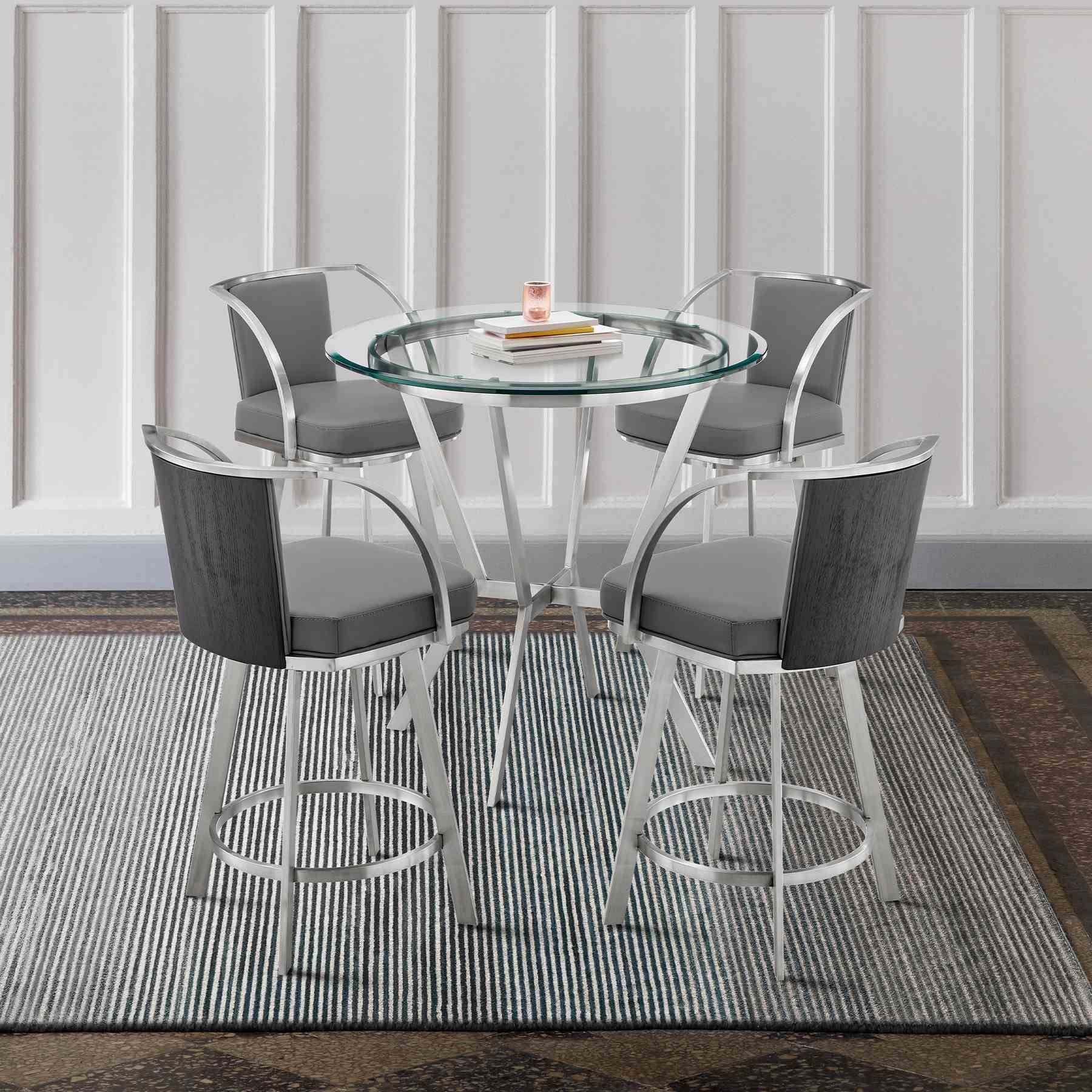 Naomi and Livingston 5-Piece Counter Height Dining Set in Brushed Stainless Steel and Gray Faux Leather - Image 9