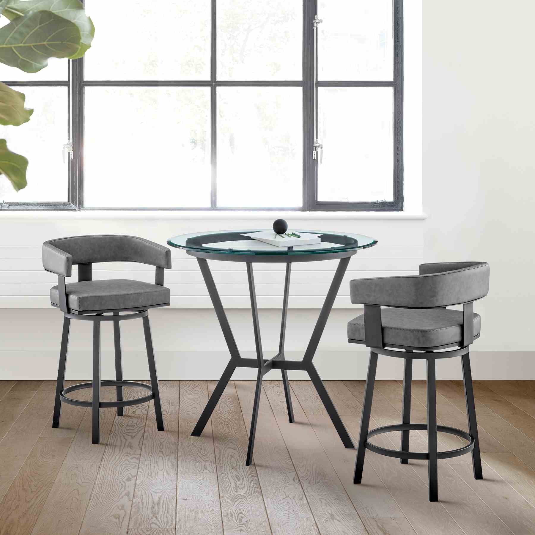 Naomi and Lorin 3-Piece Counter Height Dining Set in Black Metal and Gray Faux Leather - Image 9