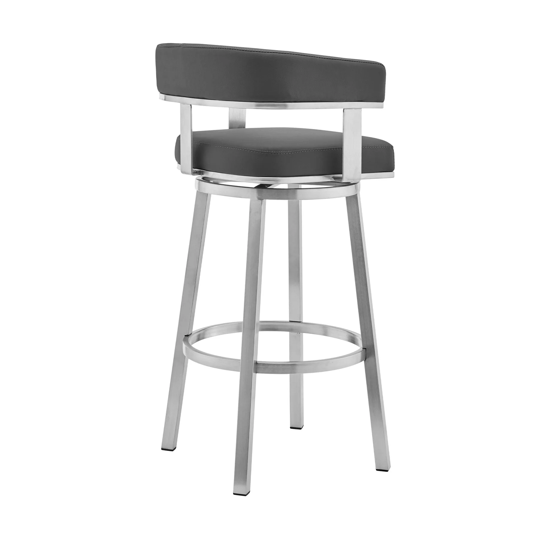 Naomi and Lorin 3-Piece Counter Height Dining Set in Brushed Stainless Steel and Gray Faux Leather - Image 3
