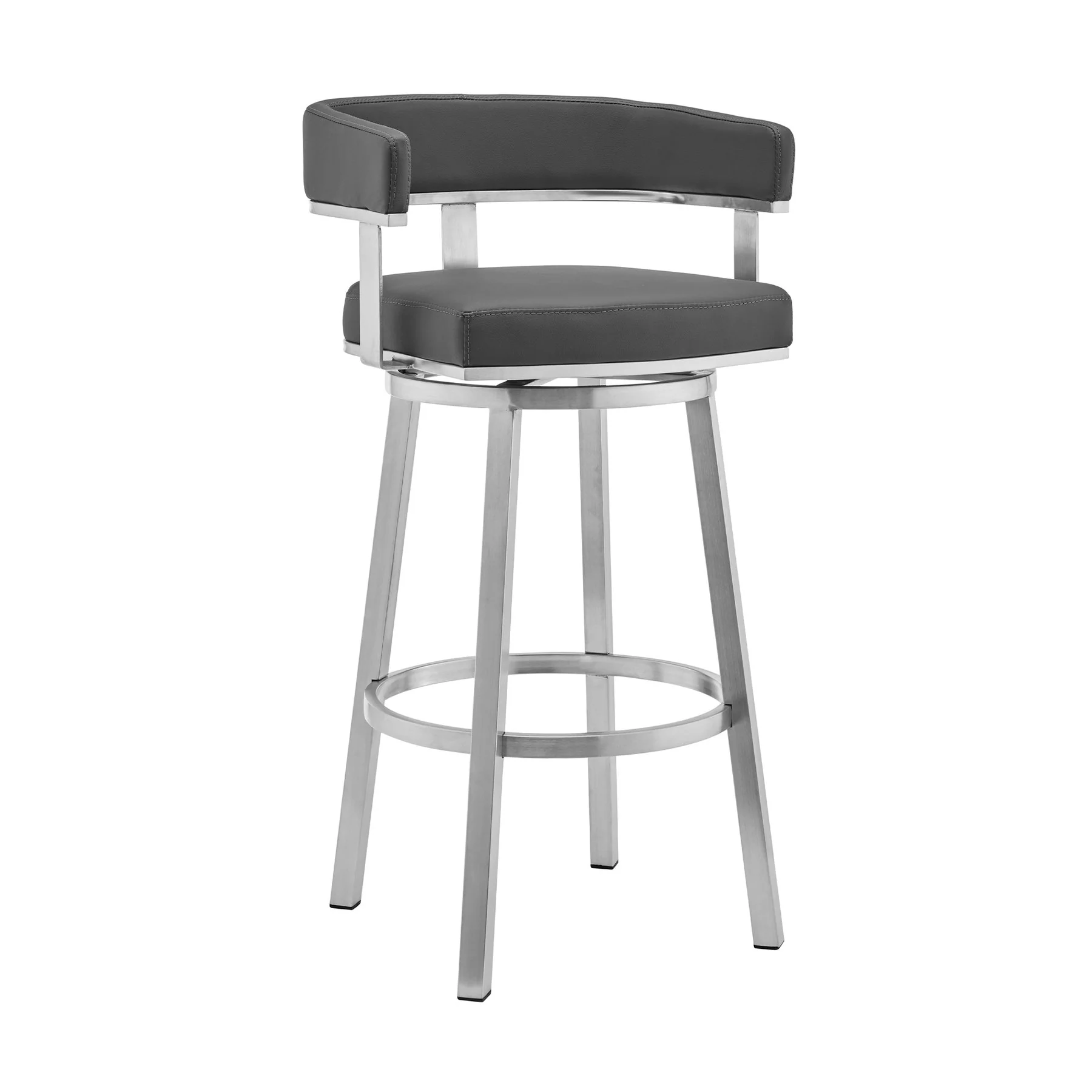 Naomi and Lorin 4-Piece Counter Height Dining Set in Brushed Stainless Steel and Gray Faux Leather - Image 2
