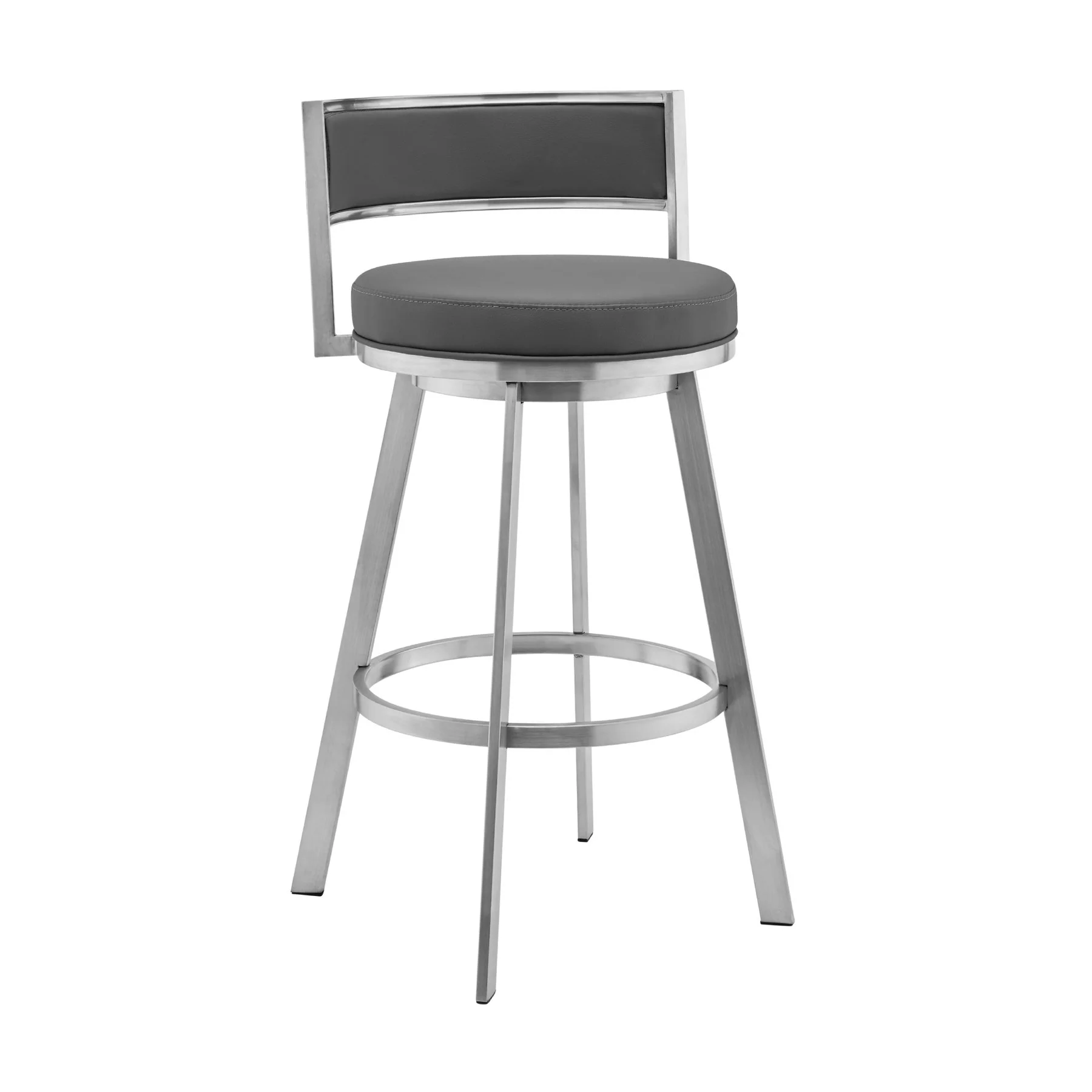Naomi and Roman 3-Piece Counter Height Dining Set in Brushed Stainless Steel and Gray Faux Leather - Image 2