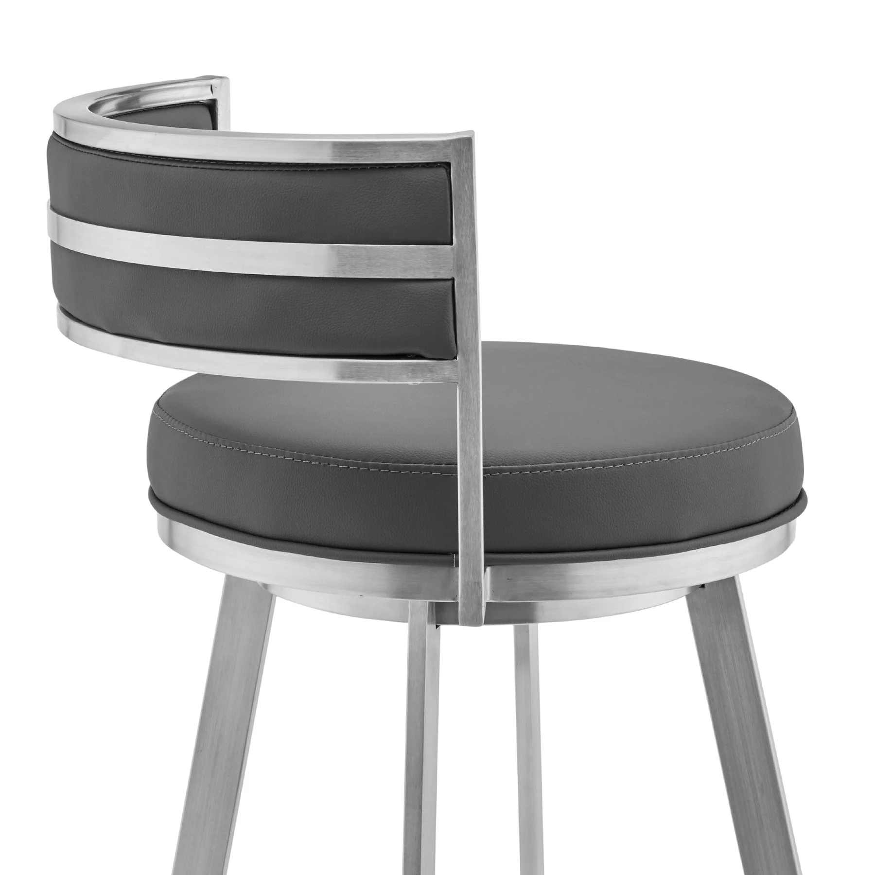 Naomi and Roman 3-Piece Counter Height Dining Set in Brushed Stainless Steel and Gray Faux Leather - Image 6