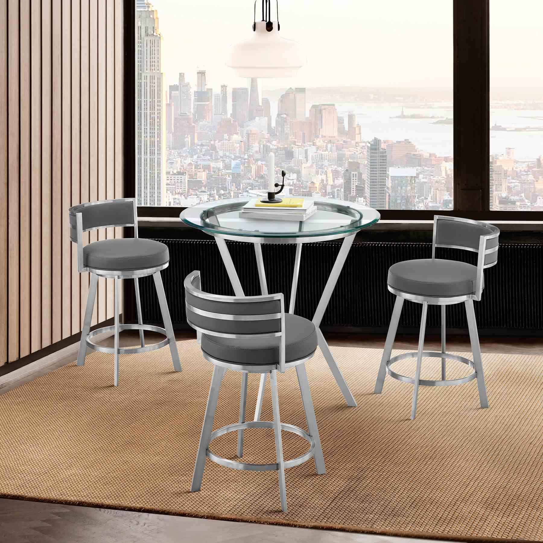 Naomi and Roman 4-Piece Counter Height Dining Set in Brushed Stainless Steel and Gray Faux Leather - Image 9