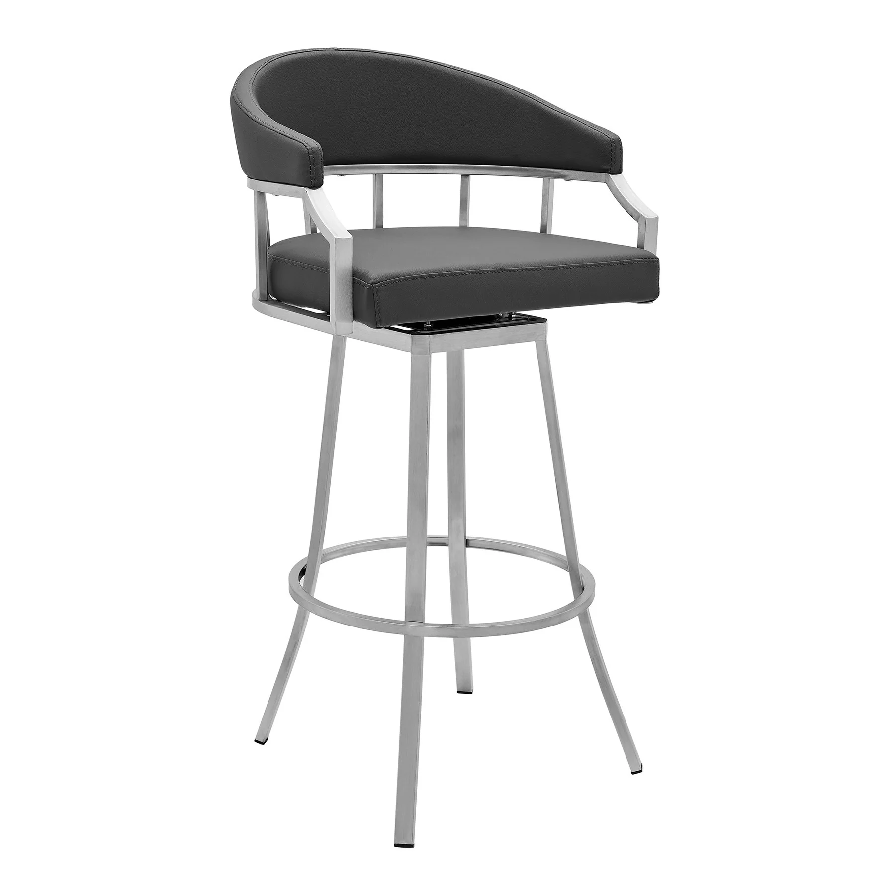 Naomi and Valerie 3-Piece Counter Height Dining Set in Brushed Stainless Steel and Gray Faux Leather - Image 2