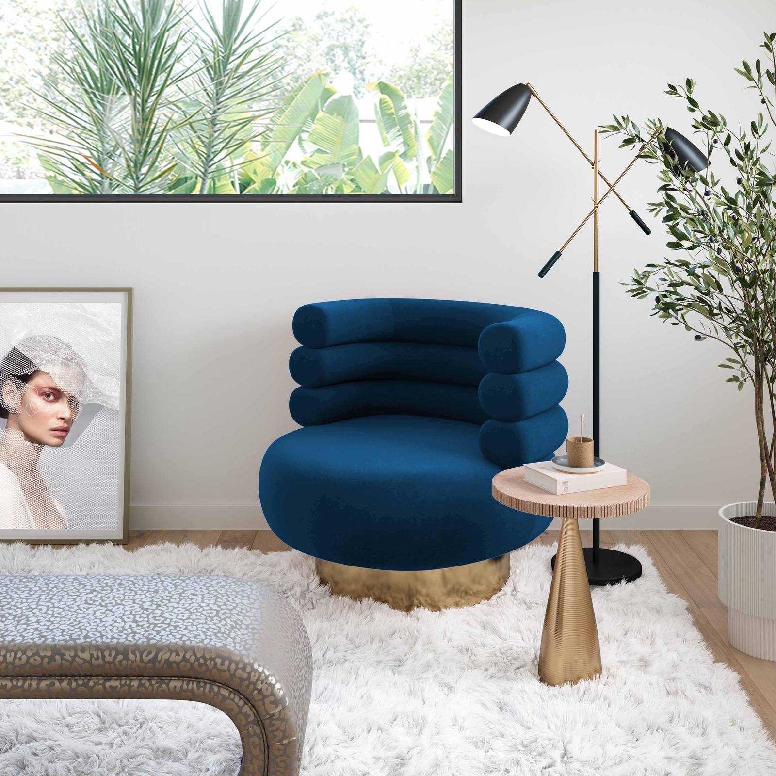 Naomi Navy Velvet Swivel Chair - Image 2