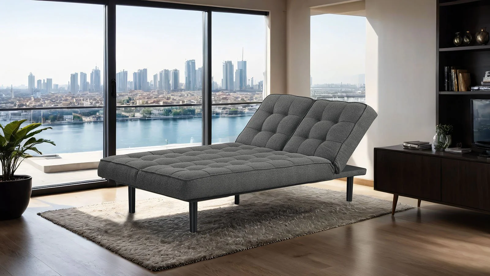 Napervill Futon Sofa, Dark Gray - Image 5