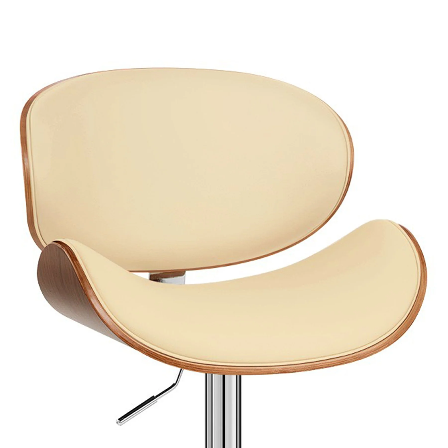 Naples Cream Faux Leather Adjustable Height Swivel Walnut Wood and Chrome Base Bar Stool - Image 5