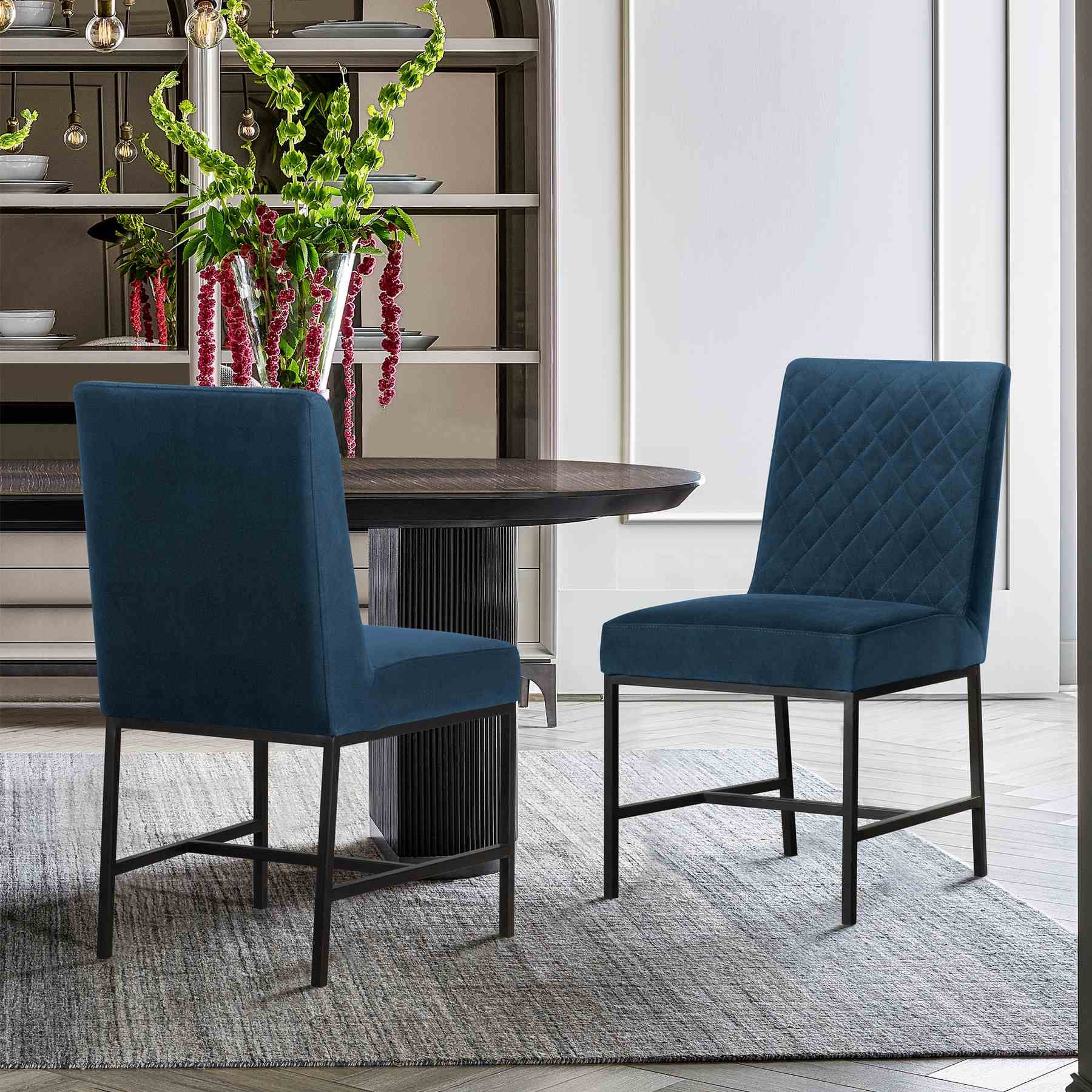 Napoli Blue Velvet and Black Leg Modern Accent Dining Chair- Set of 2 - Image 7