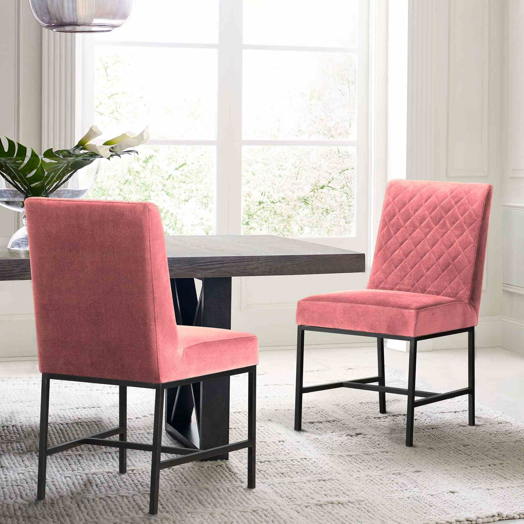 Napoli Pink Velvet and Black Leg Modern Accent Dining Chair- Set of 2 - Image 6
