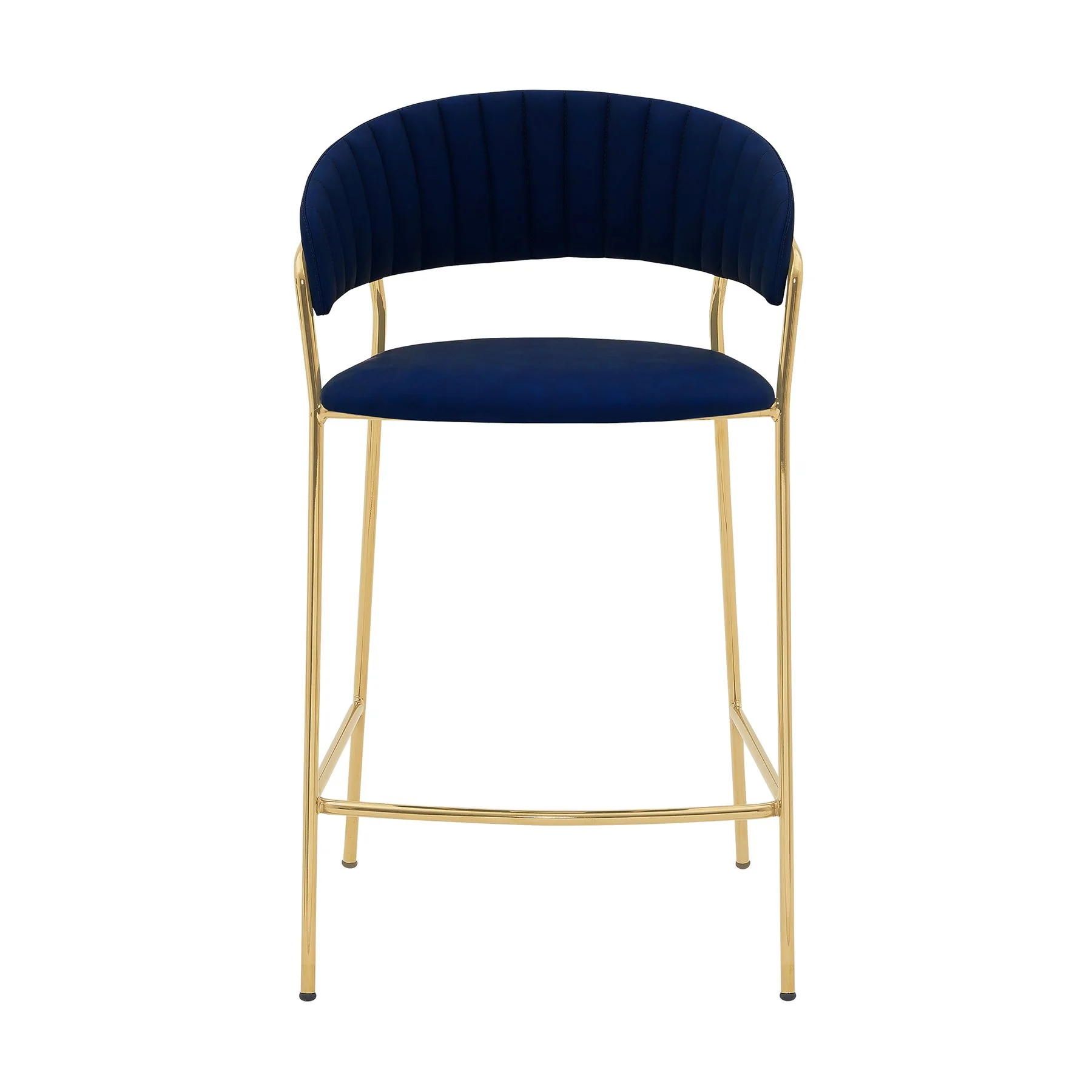Nara 26" Blue Faux Leather and Metal Counter Height Barstool with Gold Frame - Image 2