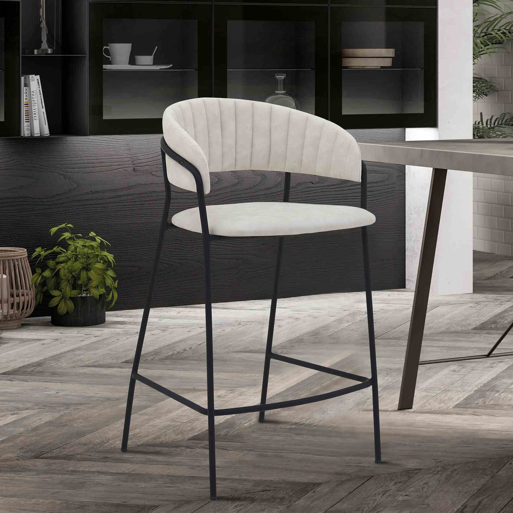 Nara 26" Cream Faux Leather and Metal Counter Height Bar Stool with Black Frame - Image 8
