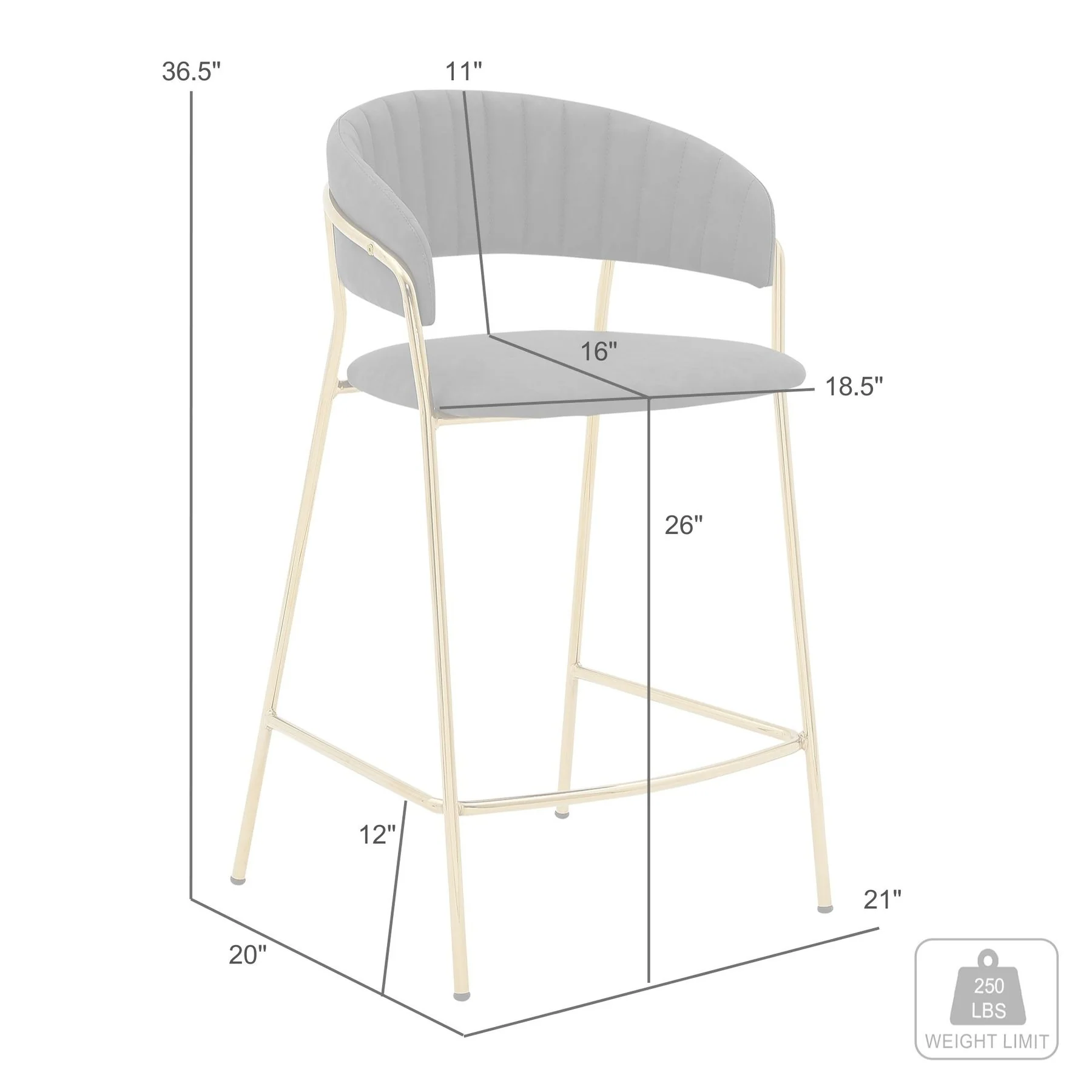 Nara 26" Gray Faux Leather and Metal Counter Height Barstool with Black Frame - Image 7