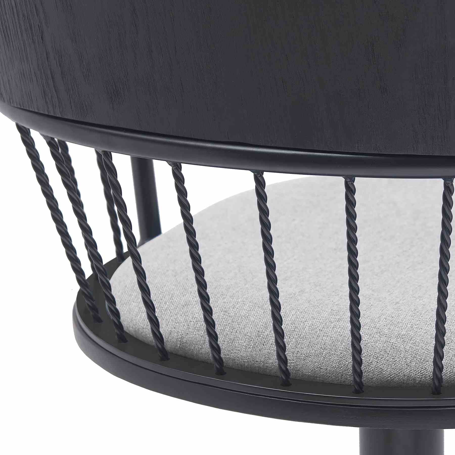 Nash Adjustable Black Wood Bar Stool in Light Gray Fabric with Black Metal - Image 7