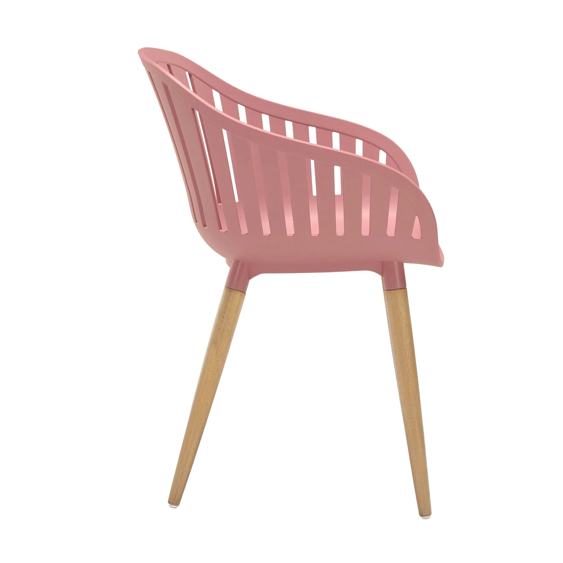 Nassau 5 piece Outdoor Dining Set in Natural Wood Finish Table and Pink Peony Arm Chairs - Image 3