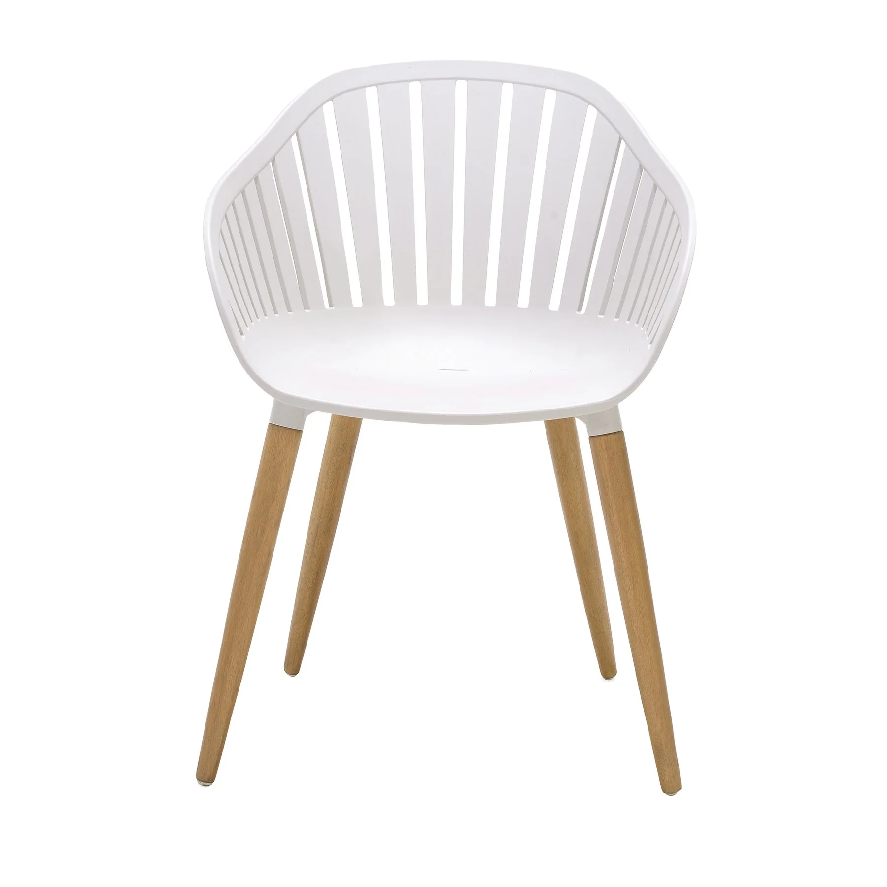 Nassau 5 piece Outdoor Dining Set in Natural Wood Finish Table and Sand Taupe Arm Chairs - Image 2