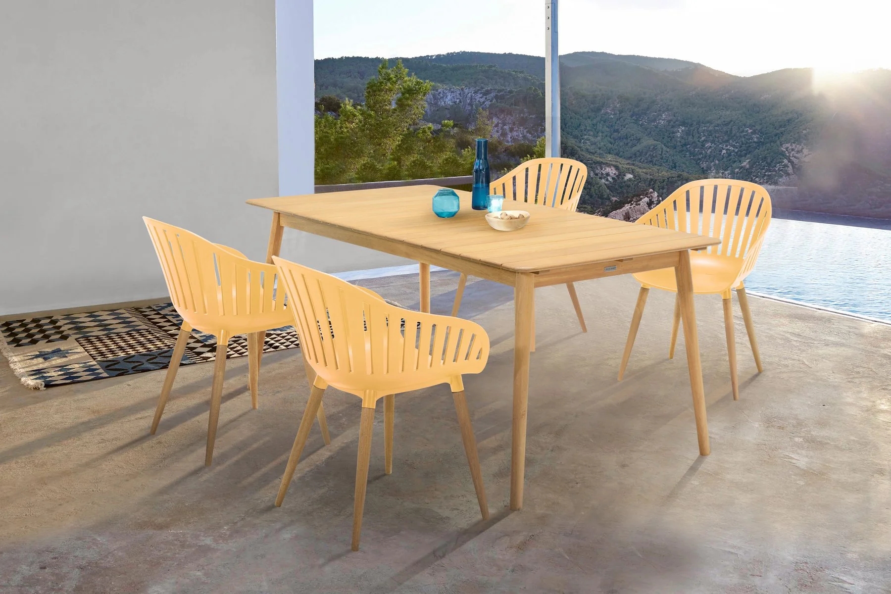 Nassau Outdoor Arm Dining Chairs in Honey Yellow Finish with Wood legs- Set of 2 - Image 6