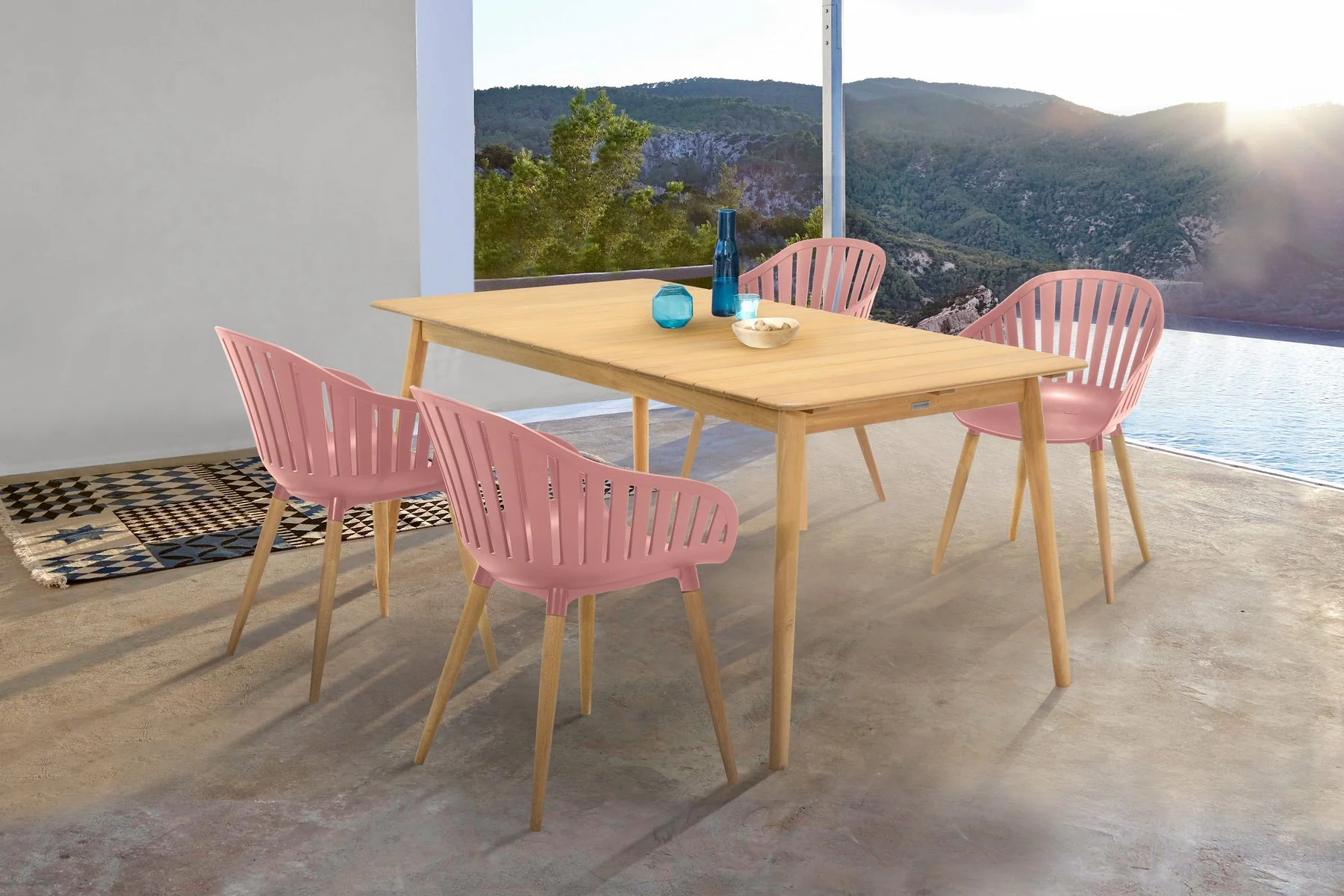 Nassau Outdoor Arm Dining Chairs in Pink Peony Finish with Wood legs- Set of 2 - Image 6
