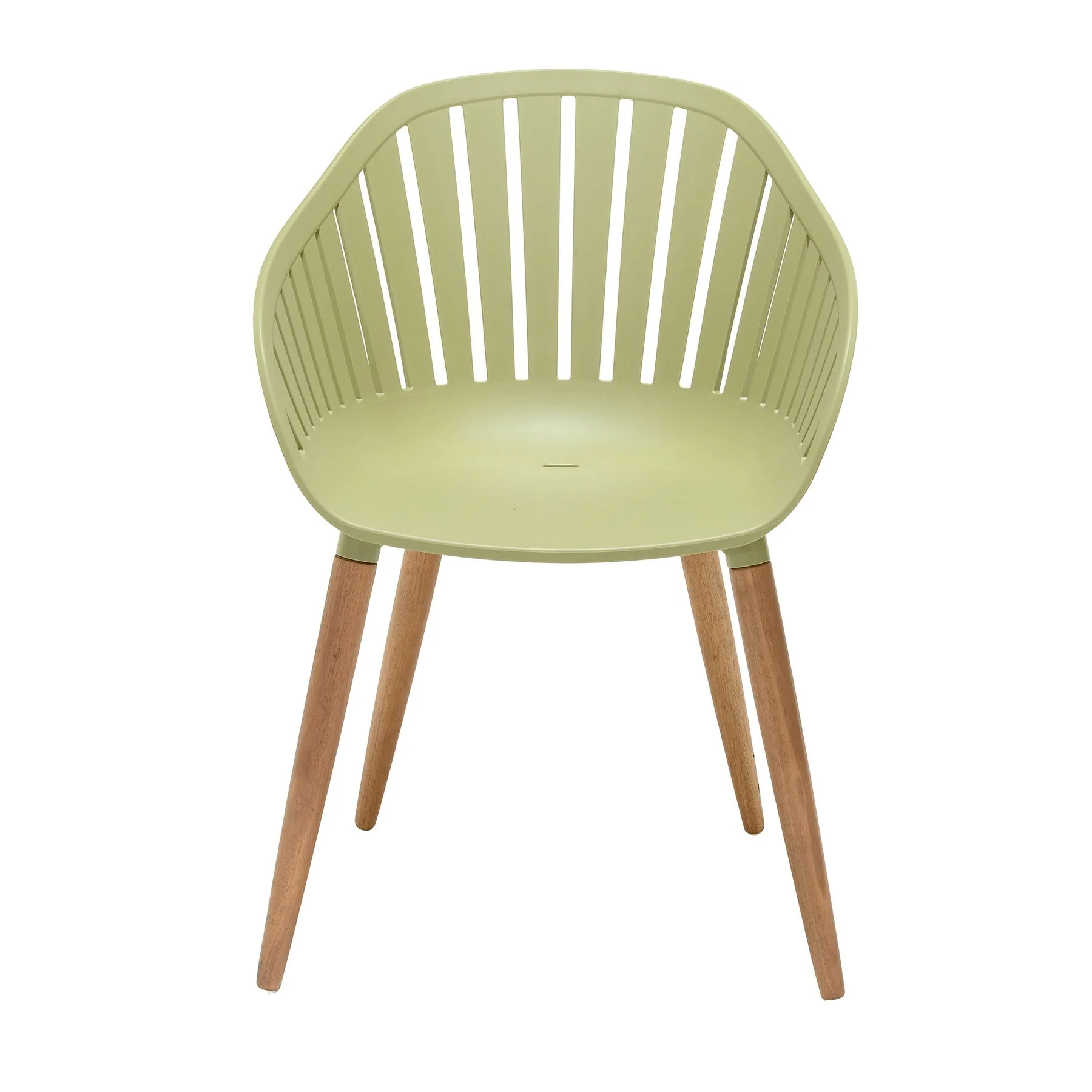 Nassau Outdoor Arm Dining Chairs in Sage Green Finish with Wood legs- Set of 2 - Image 2