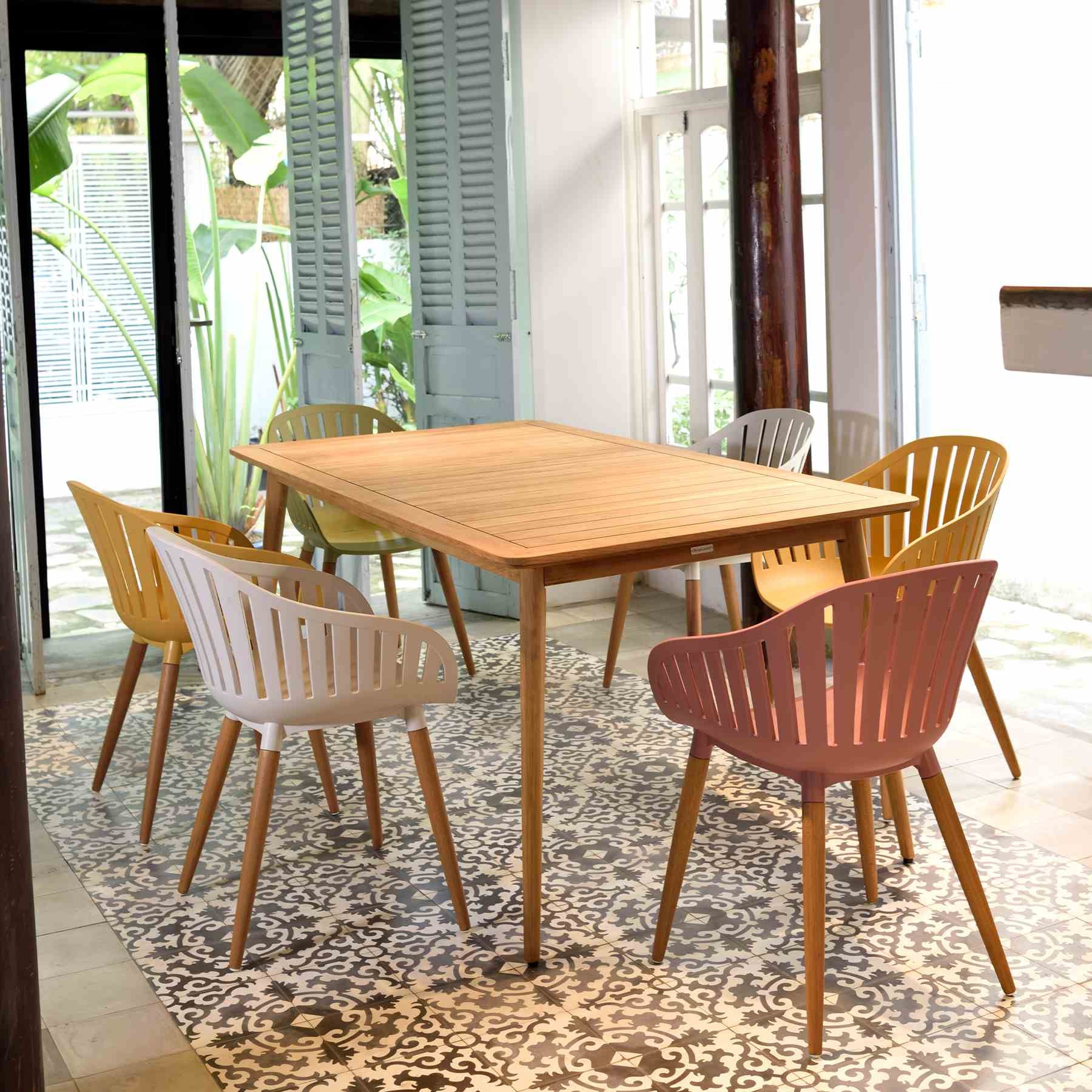 Nassau Outdoor Arm Dining Chairs in Sand Taupe Finish with Wood legs- Set of 2 - Image 7