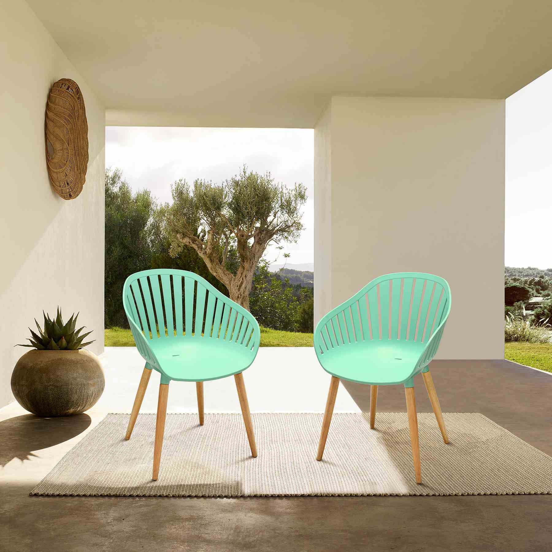 Nassau Outdoor Mint Green Dining Chair with Eucalyptus Wood Legs - Set of 2 - Image 6