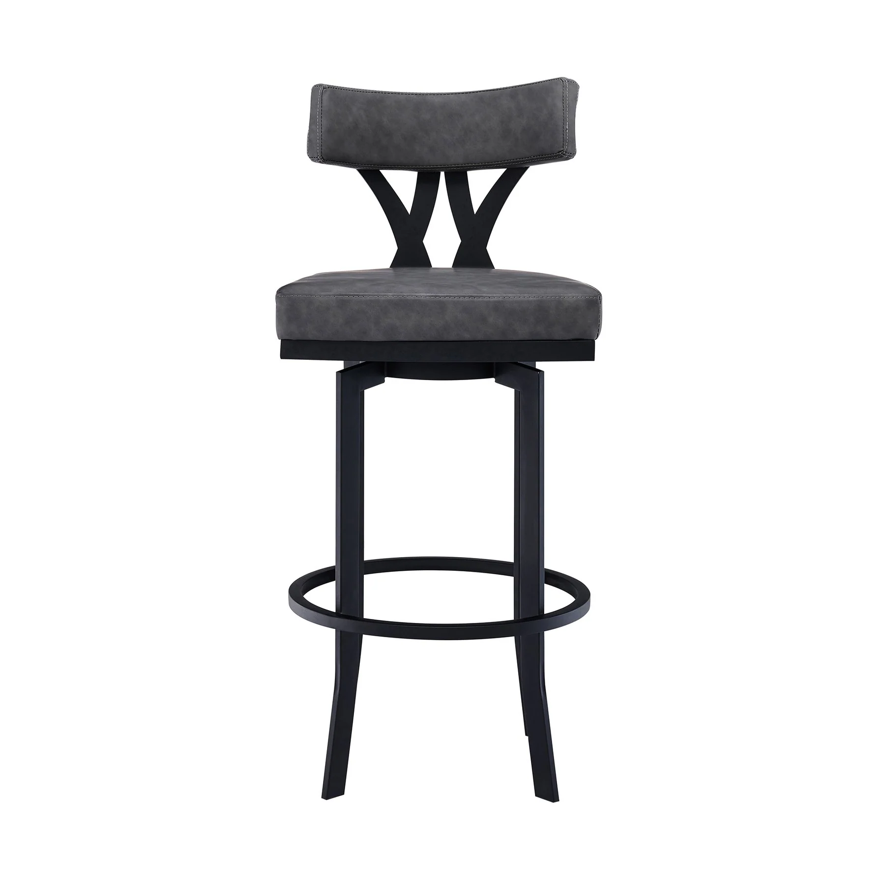 Natalie 26" Counter Height Vintage Gray Faux Leather Upholstery and Black Metal Bar Stool - Image 2