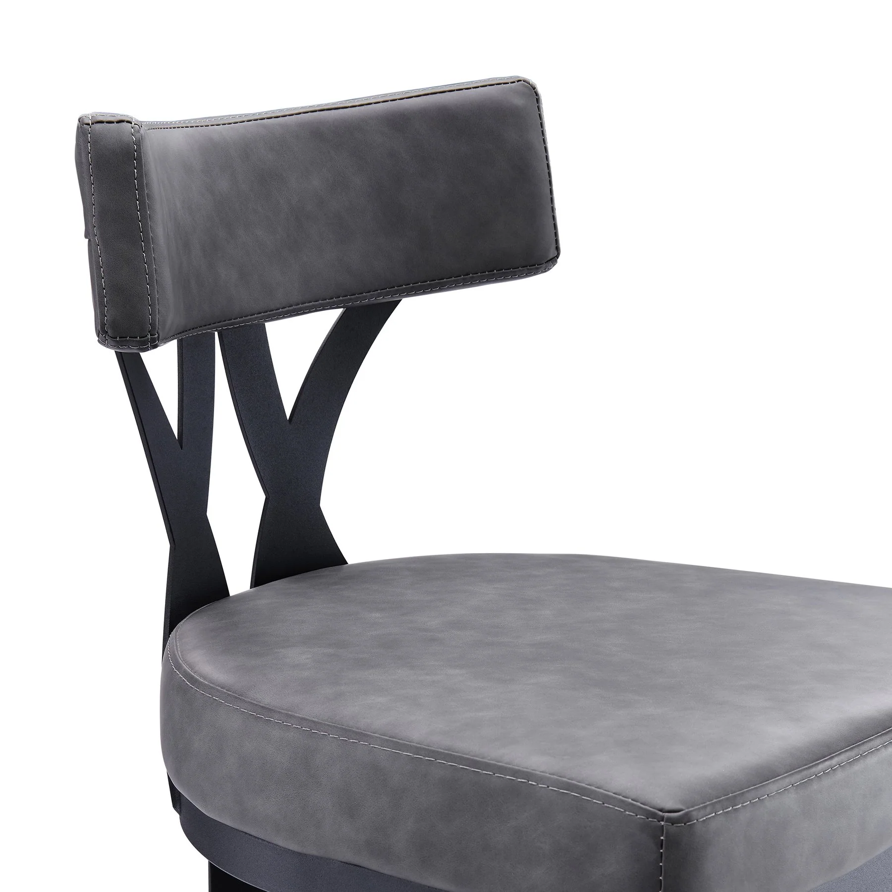 Natalie 26" Counter Height Vintage Gray Faux Leather Upholstery and Black Metal Bar Stool - Image 4