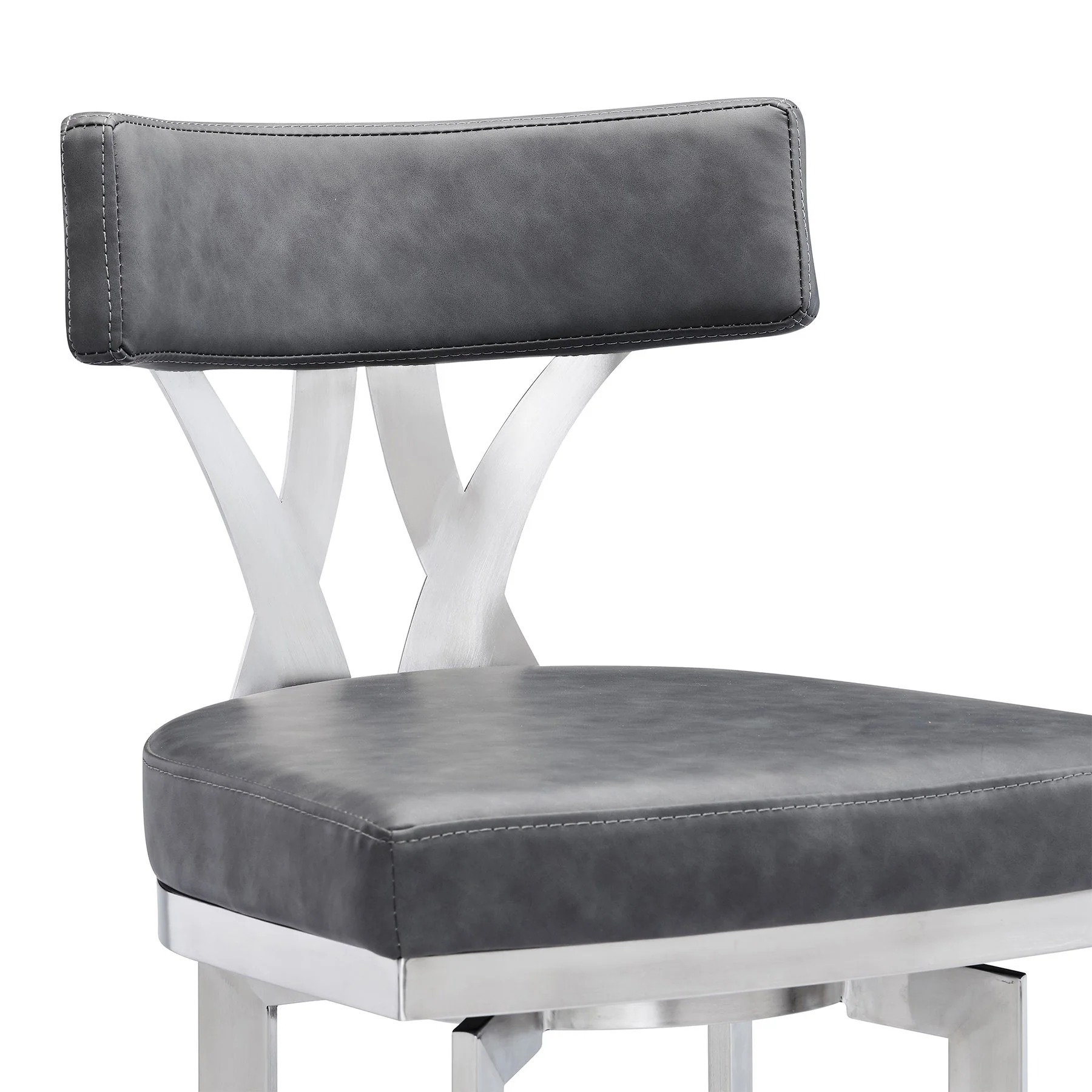 Natalie 26" Counter Height Vintage Gray Faux Leather Upholstery and Brushed Stainless Steel Bar Stool - Image 4