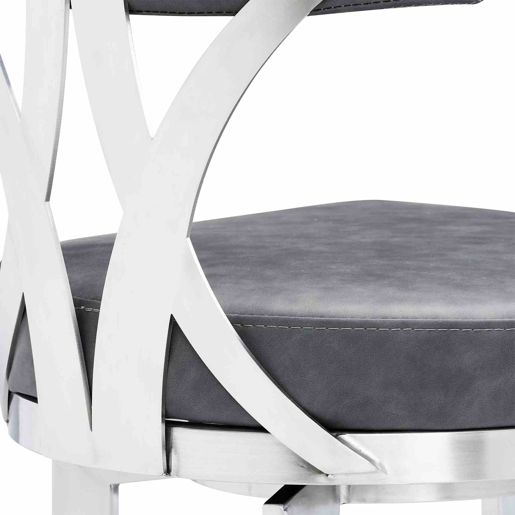 Natalie 26" Counter Height Vintage Gray Faux Leather Upholstery and Brushed Stainless Steel Bar Stool - Image 6