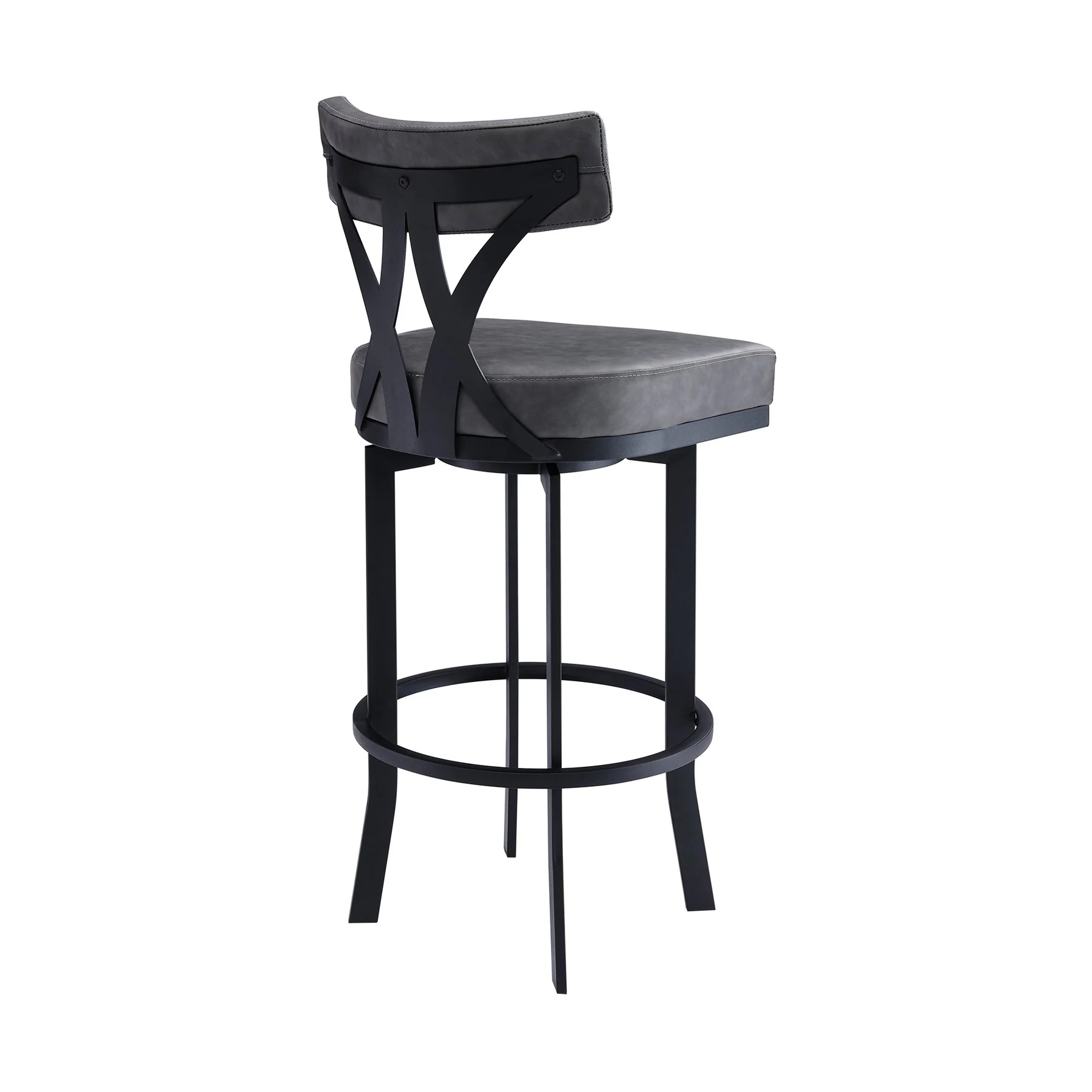 Natalie 30" Bar Height Vintage Gray Faux Leather Upholstery and Black Metal Bar Stool - Image 3