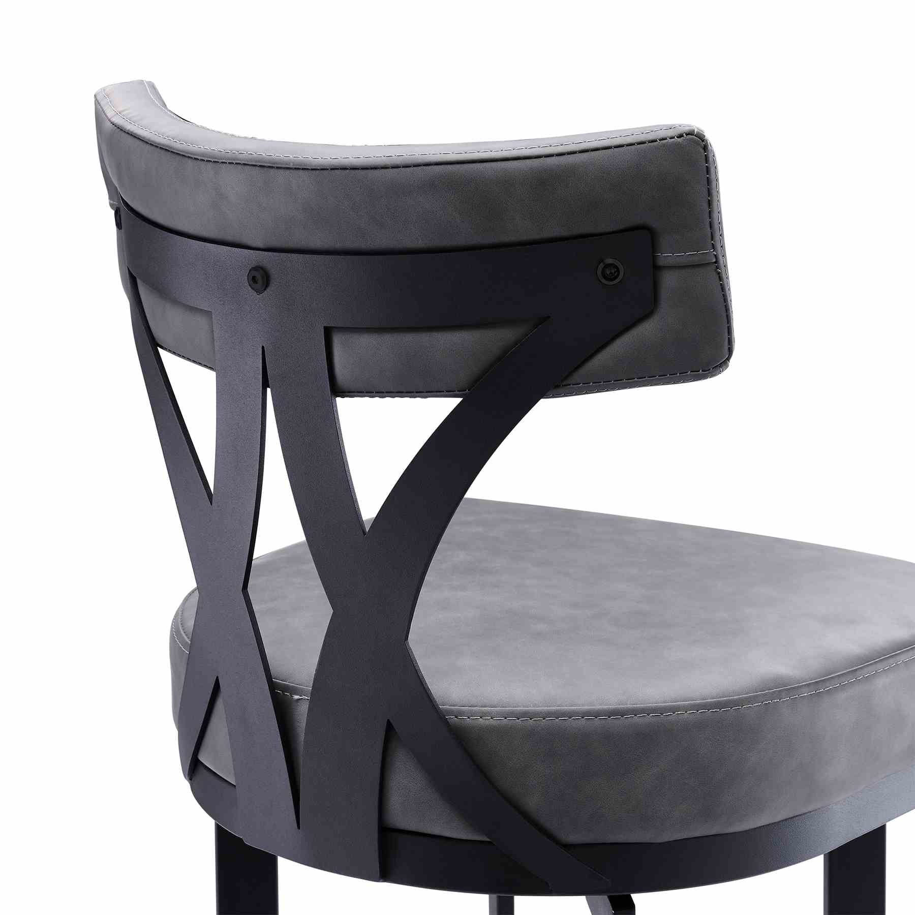 Natalie 30" Bar Height Vintage Gray Faux Leather Upholstery and Black Metal Bar Stool - Image 5