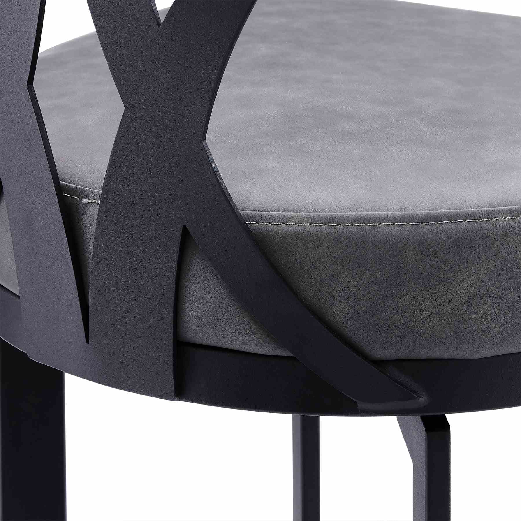 Natalie 30" Bar Height Vintage Gray Faux Leather Upholstery and Black Metal Bar Stool - Image 6