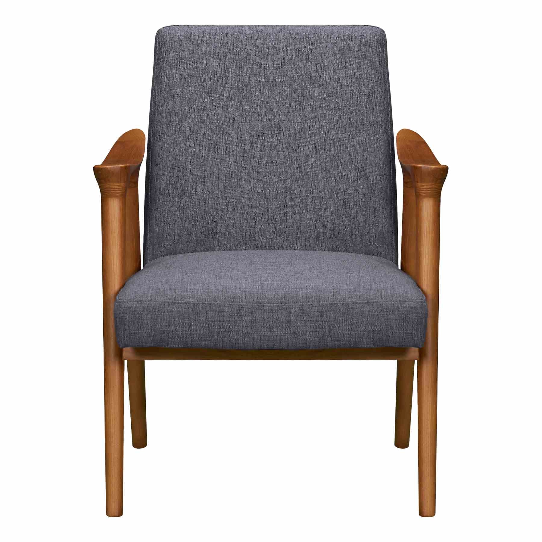 Nathan Mid-Century Accent Chair in Champagne Ash Wood Finish and Dark Gray Fabric - Image 2