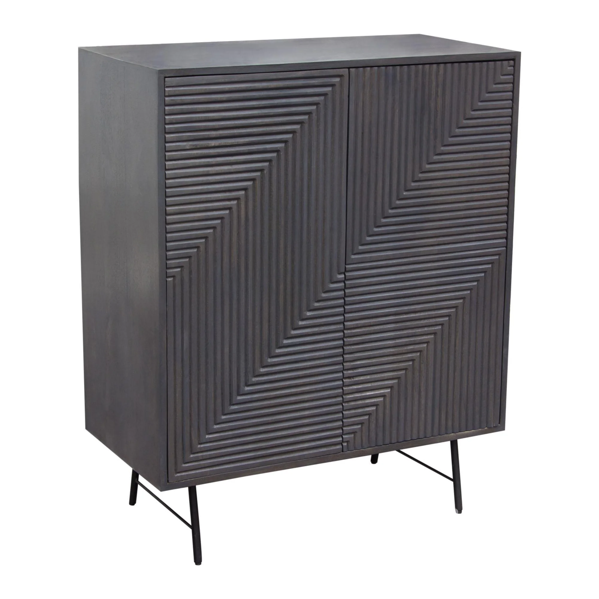 Neo 2-Door Solid Mango Wood High Cabinet in Smoke Grey Finish w/ Gun Metal Finished Base by Diamond Sofa - Image 3